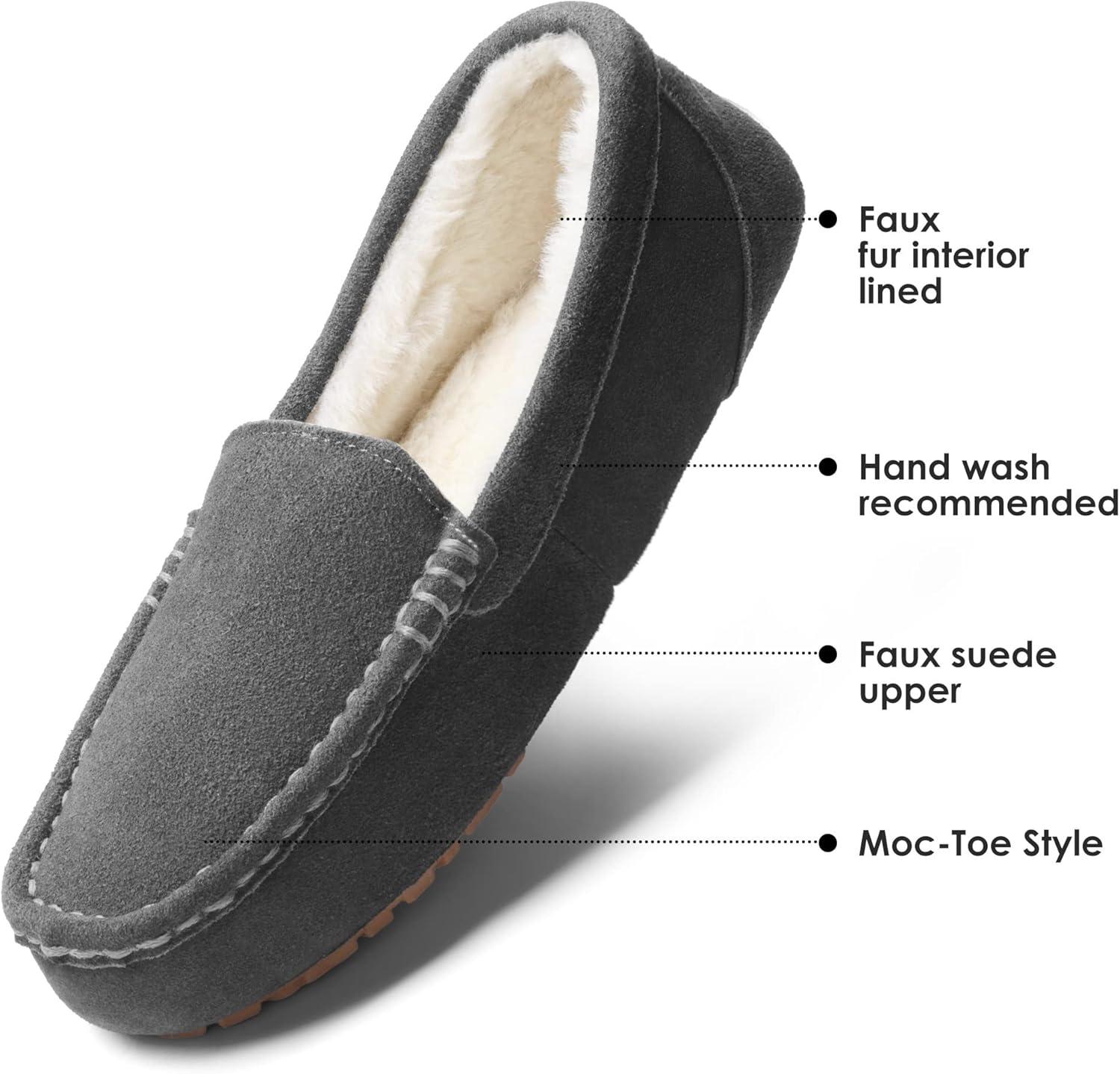 imageDREAM PAIRS Womens Fuzzy House Slippers Cozy Faux Fur Micro Suede Moccasins Slip on Loafer Shoes for Indoor and OutdoorGrey