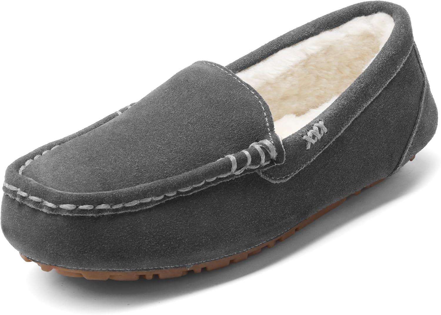 imageDREAM PAIRS Womens Fuzzy House Slippers Cozy Faux Fur Micro Suede Moccasins Slip on Loafer Shoes for Indoor and OutdoorGrey