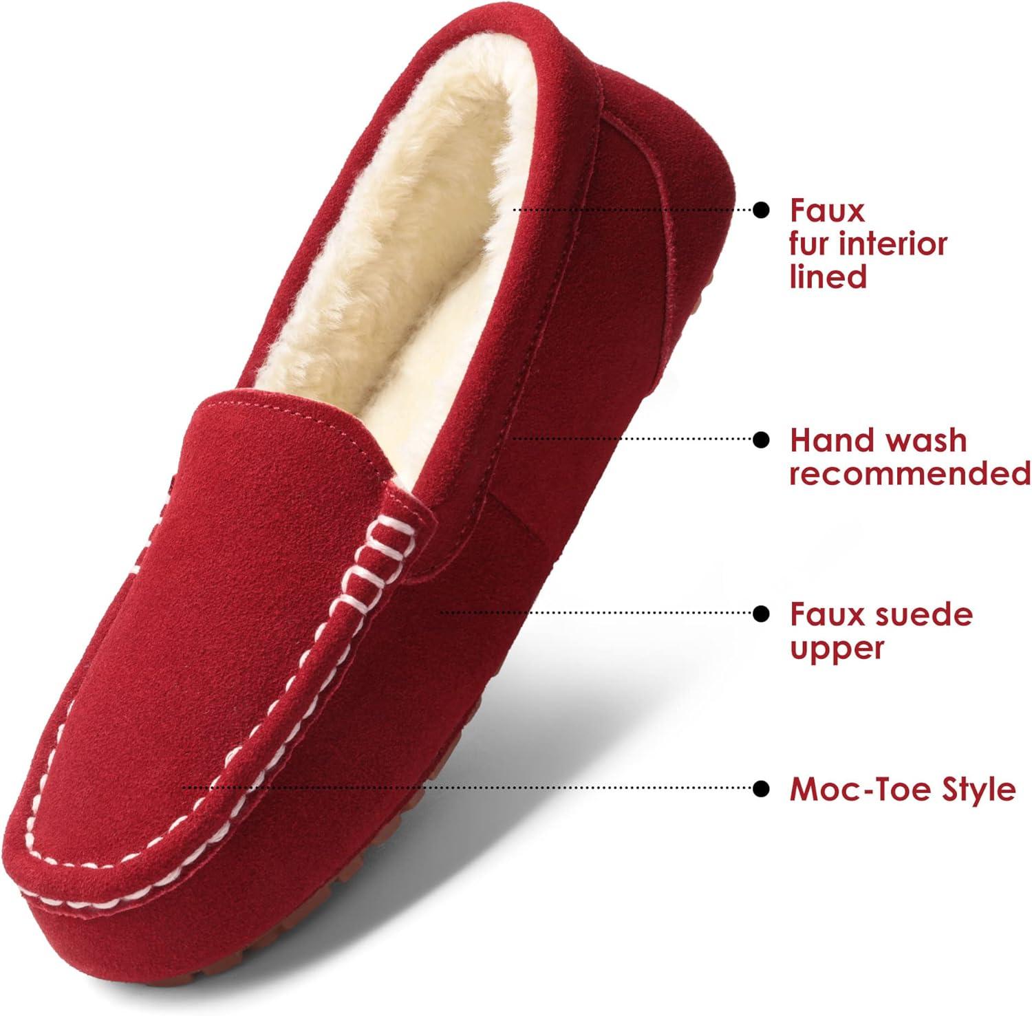 imageDREAM PAIRS Womens Fuzzy House Slippers Cozy Faux Fur Micro Suede Moccasins Slip on Loafer Shoes for Indoor and OutdoorRed
