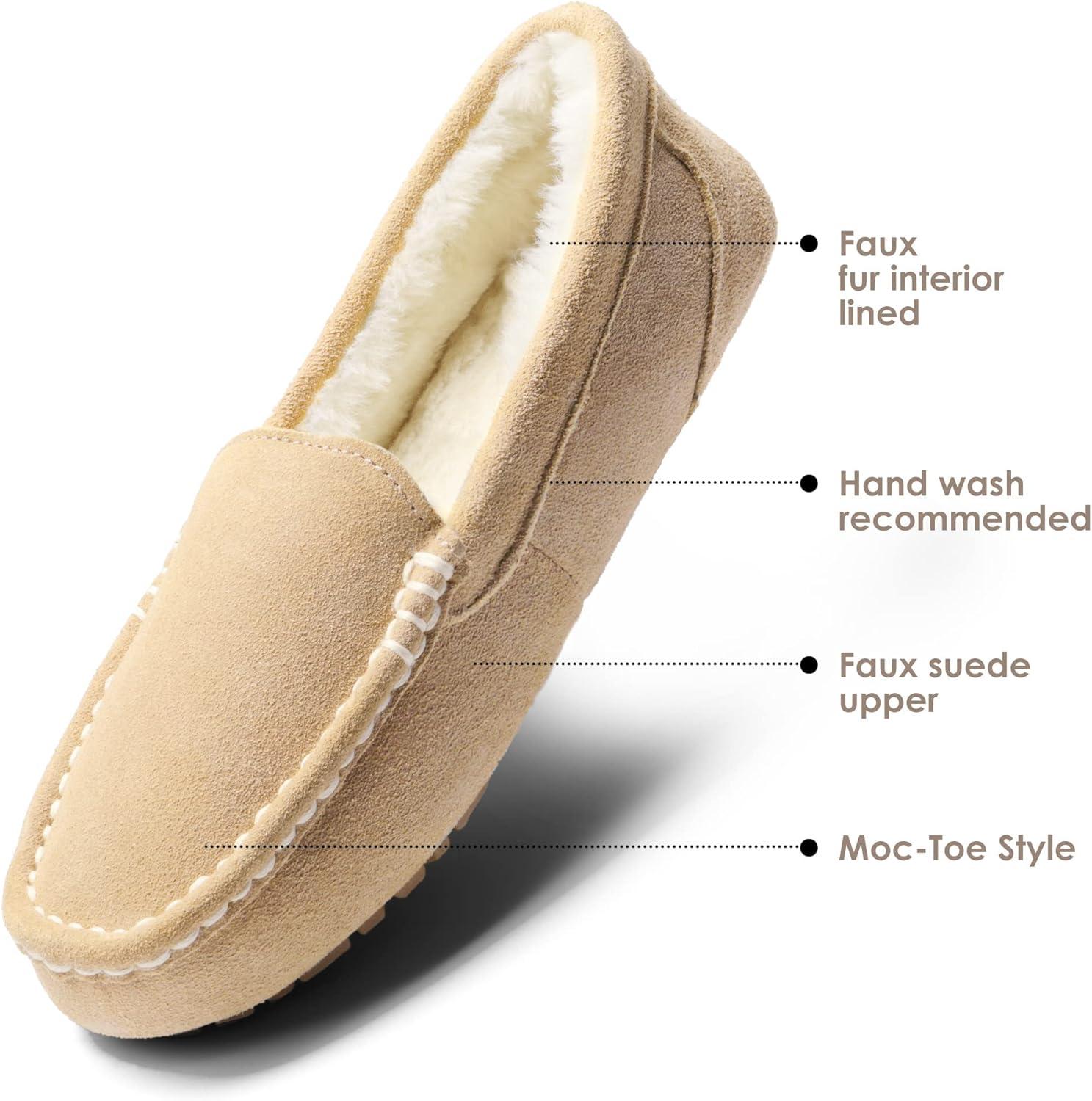 imageDREAM PAIRS Womens Fuzzy House Slippers Cozy Faux Fur Micro Suede Moccasins Slip on Loafer Shoes for Indoor and OutdoorSand