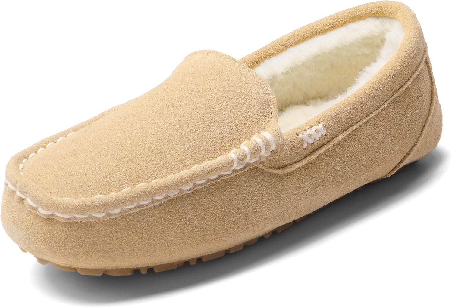 imageDREAM PAIRS Womens Fuzzy House Slippers Cozy Faux Fur Micro Suede Moccasins Slip on Loafer Shoes for Indoor and OutdoorSand