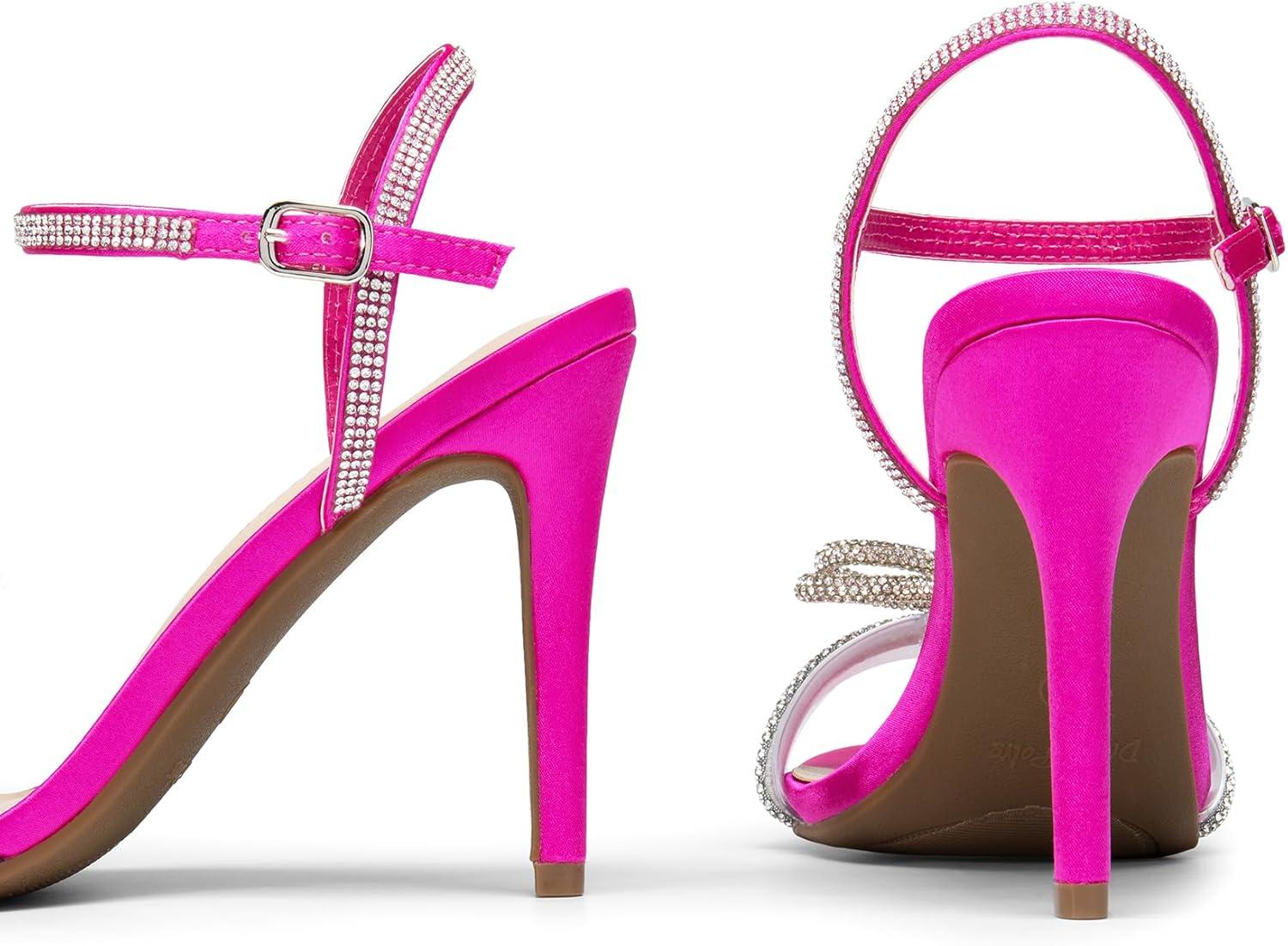 imageDREAM PAIRS Womens Heels Round Toe Rhinestone Double Bowknots Sparkly Stilettos Heeled Sandals Shoes for Party EveningHot Pinksatin