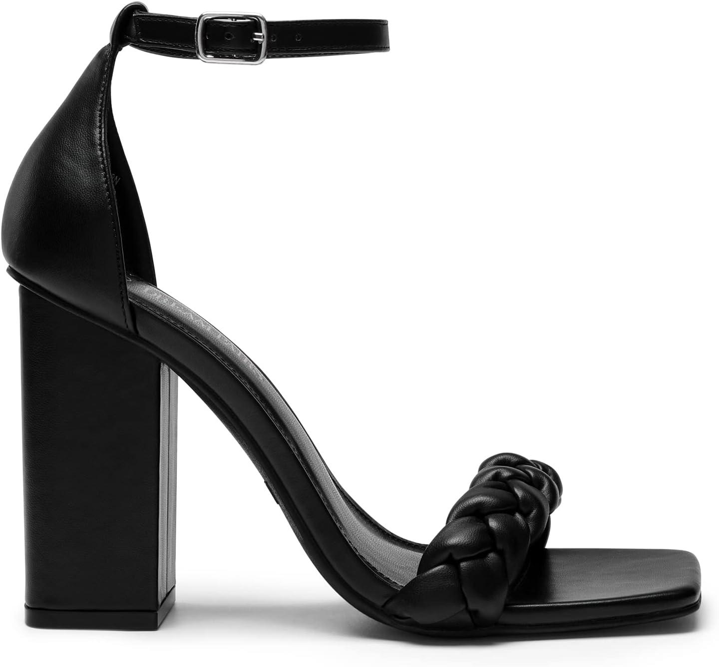 imageDREAM PAIRS Womens Heels for Women Braided Open Toe Ankle Strap High Block Chunky Heel Sandals Party Wedding Dress Pumps ShoesBlack