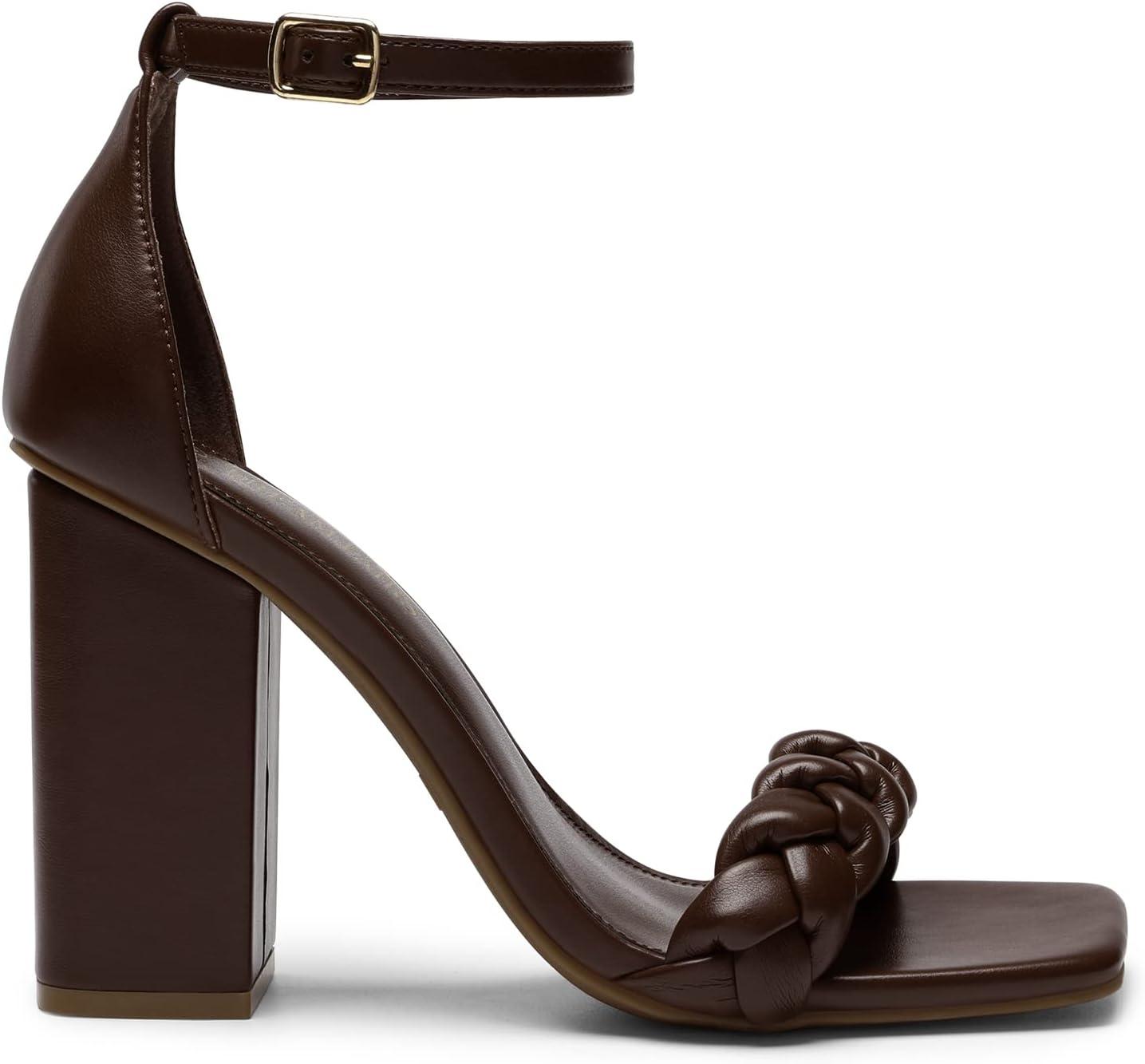 imageDREAM PAIRS Womens Heels for Women Braided Open Toe Ankle Strap High Block Chunky Heel Sandals Party Wedding Dress Pumps ShoesBrown