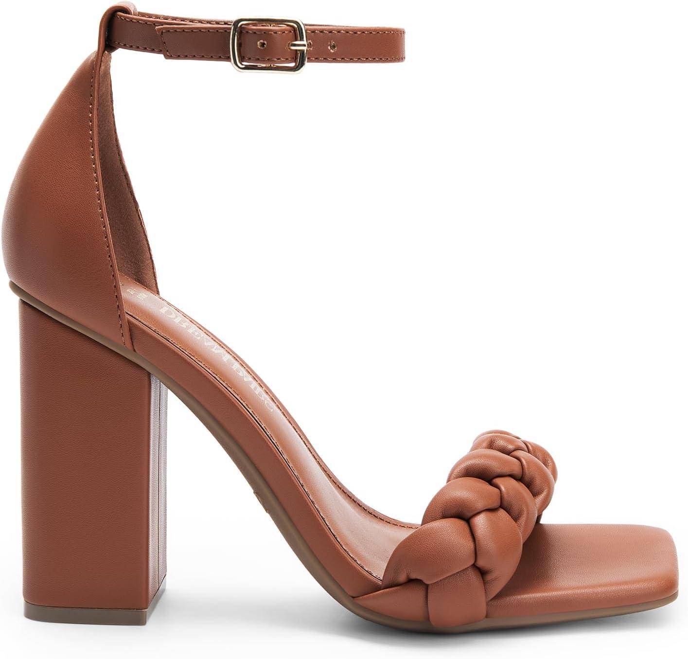 imageDREAM PAIRS Womens Heels for Women Braided Open Toe Ankle Strap High Block Chunky Heel Sandals Party Wedding Dress Pumps ShoesBrownpu