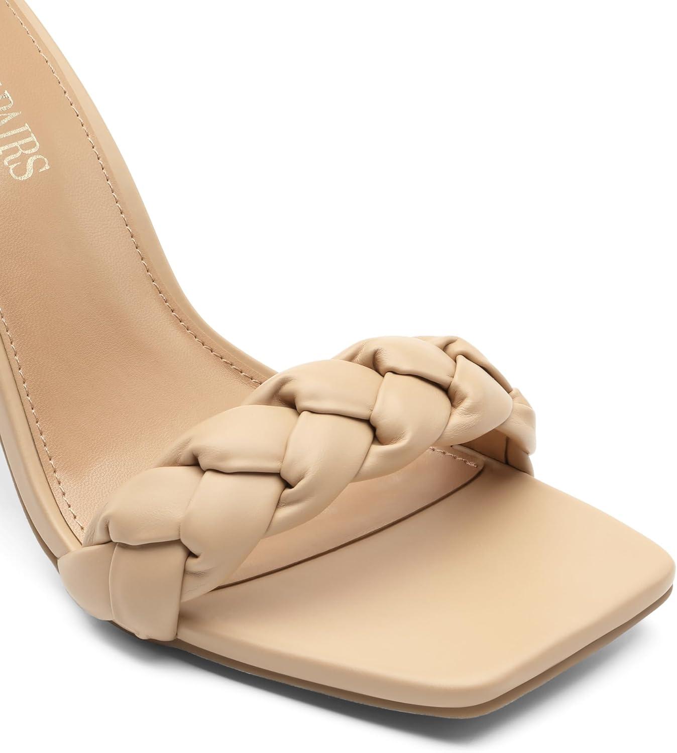 imageDREAM PAIRS Womens Heels for Women Braided Open Toe Ankle Strap High Block Chunky Heel Sandals Party Wedding Dress Pumps ShoesNude