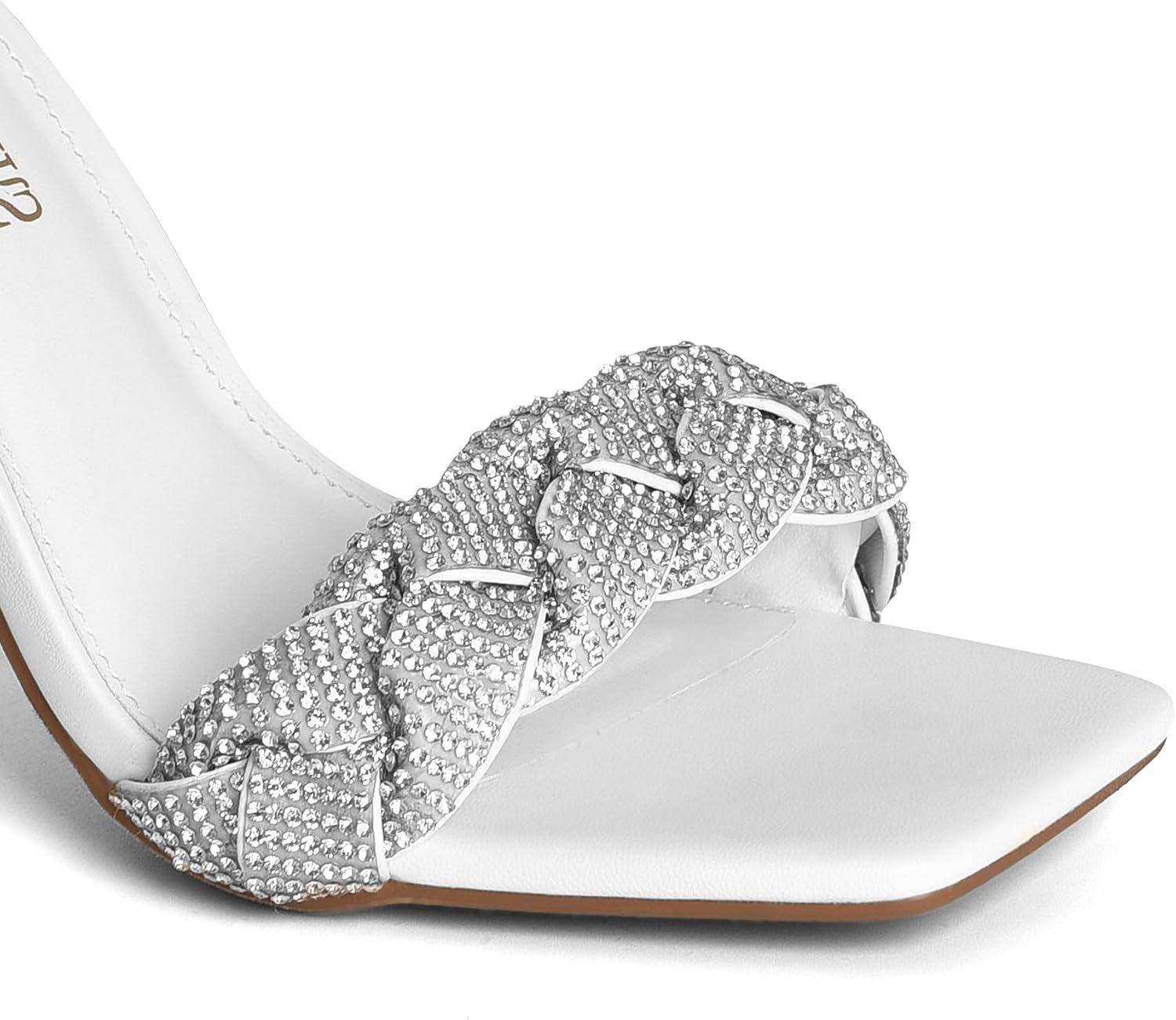 imageDREAM PAIRS Womens Heels for Women Braided Open Toe Ankle Strap High Block Chunky Heel Sandals Party Wedding Dress Pumps ShoesWhiterhinestone