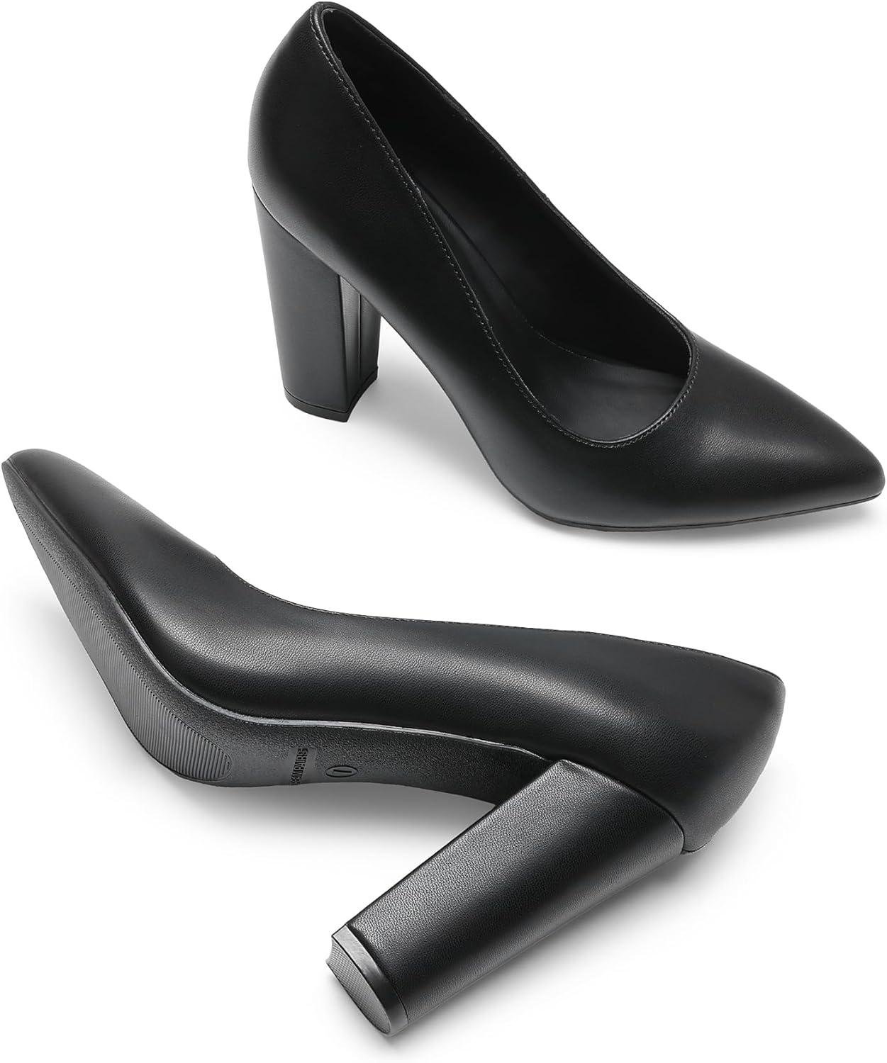 imageDREAM PAIRS Womens High Chunky Block Heels Closed Pointed Toe Slip on Women Pumps Wedding Party Work Comfortable Dress Shoes for WomenBlackpu