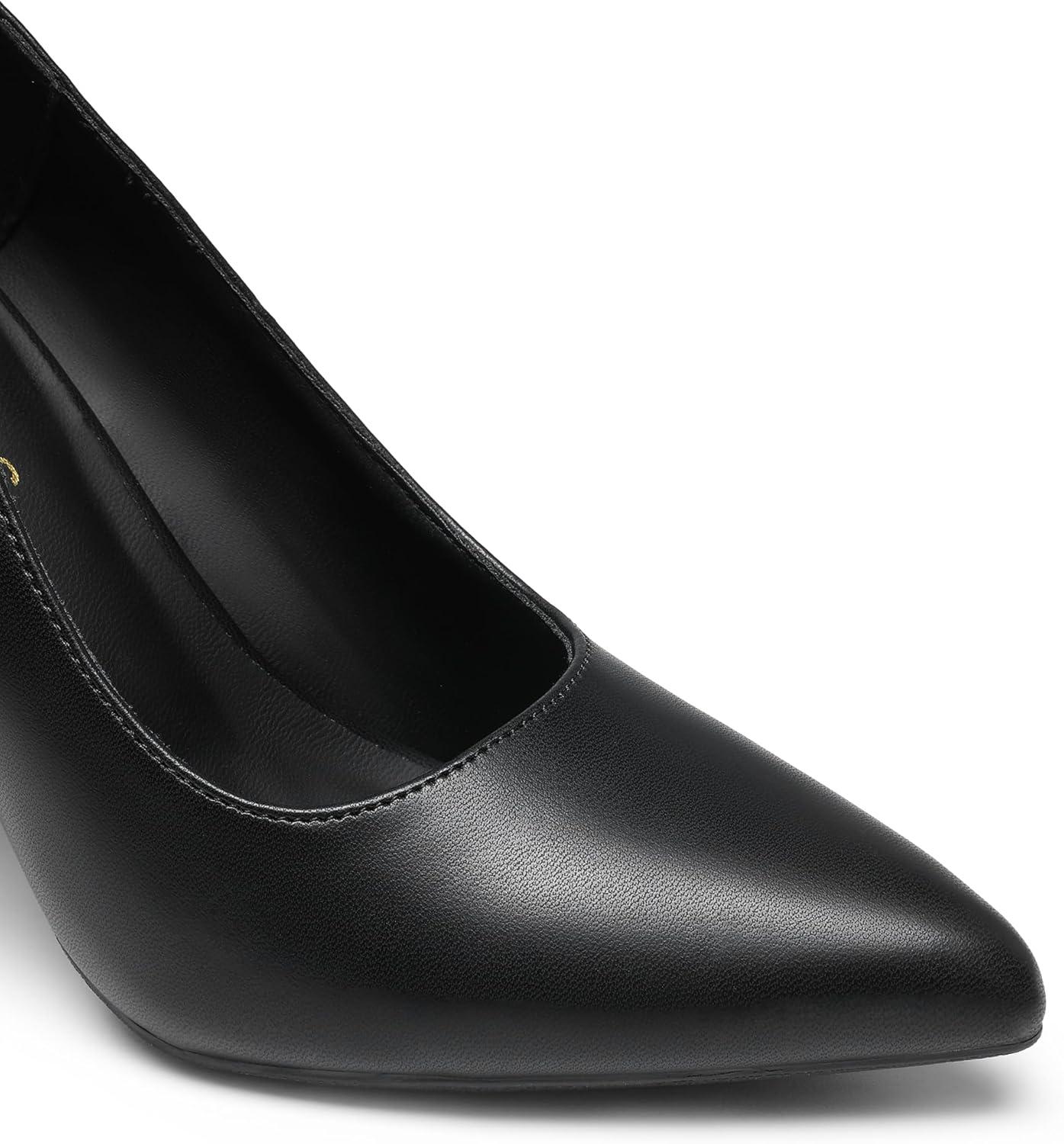 imageDREAM PAIRS Womens High Chunky Block Heels Closed Pointed Toe Slip on Women Pumps Wedding Party Work Comfortable Dress Shoes for WomenBlackpu