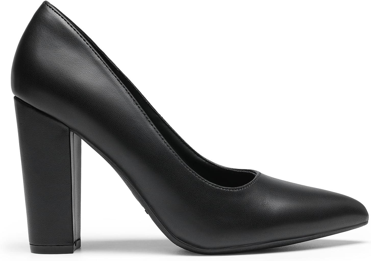 imageDREAM PAIRS Womens High Chunky Block Heels Closed Pointed Toe Slip on Women Pumps Wedding Party Work Comfortable Dress Shoes for WomenBlackpu