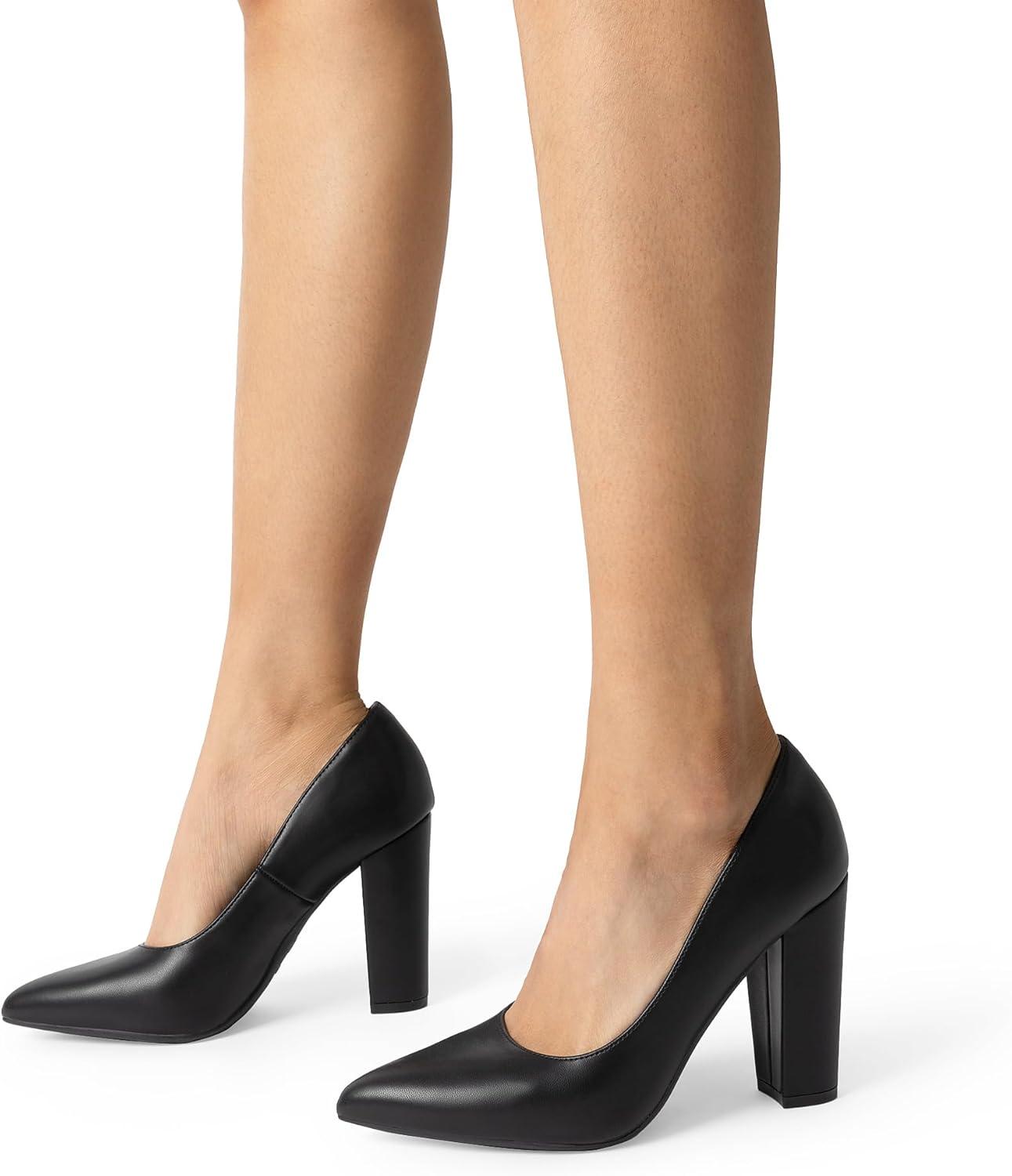 imageDREAM PAIRS Womens High Chunky Block Heels Closed Pointed Toe Slip on Women Pumps Wedding Party Work Comfortable Dress Shoes for WomenBlackpu