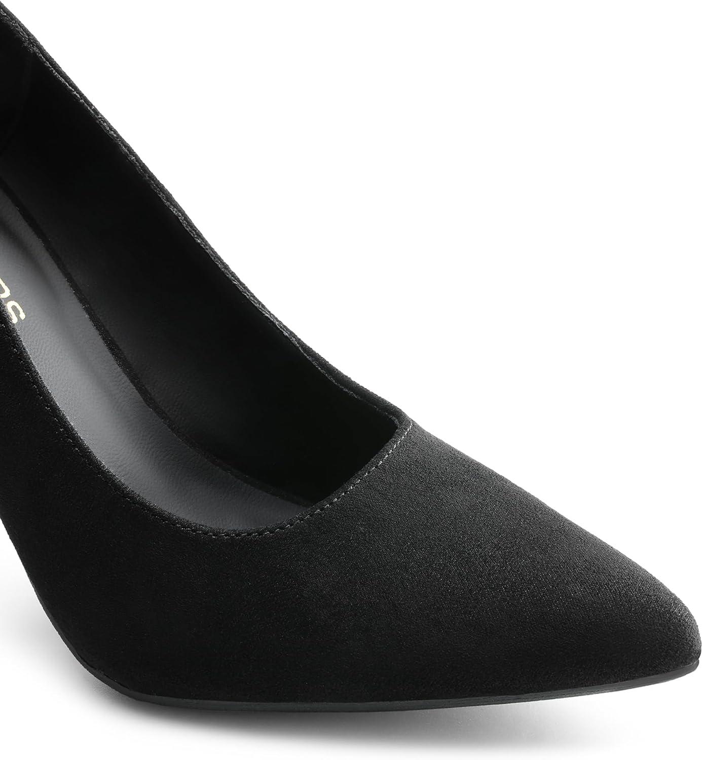 imageDREAM PAIRS Womens High Chunky Block Heels Closed Pointed Toe Slip on Women Pumps Wedding Party Work Comfortable Dress Shoes for WomenBlacksuede