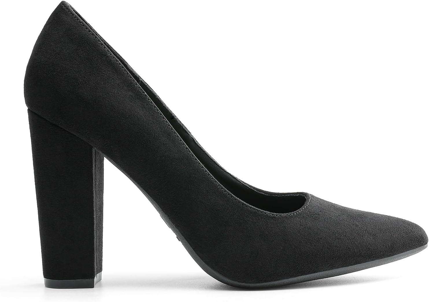 imageDREAM PAIRS Womens High Chunky Block Heels Closed Pointed Toe Slip on Women Pumps Wedding Party Work Comfortable Dress Shoes for WomenBlacksuede