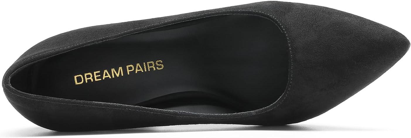 imageDREAM PAIRS Womens High Chunky Block Heels Closed Pointed Toe Slip on Women Pumps Wedding Party Work Comfortable Dress Shoes for WomenBlacksuede