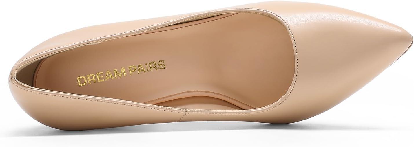 imageDREAM PAIRS Womens High Chunky Block Heels Closed Pointed Toe Slip on Women Pumps Wedding Party Work Comfortable Dress Shoes for WomenNude