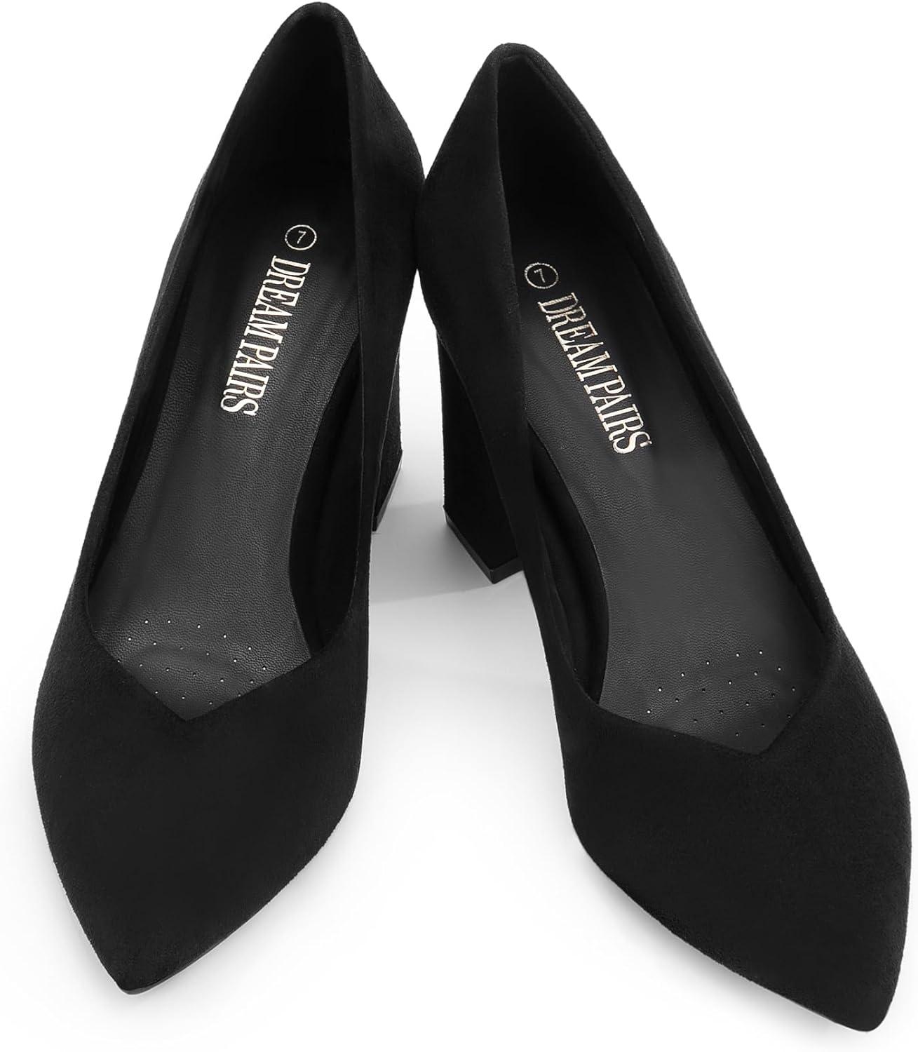 imageDREAM PAIRS Womens High Chunky Closed Toe Block Heels Pointed Toe Wedding Party Elegant Slip On Pumps ShoesBlack