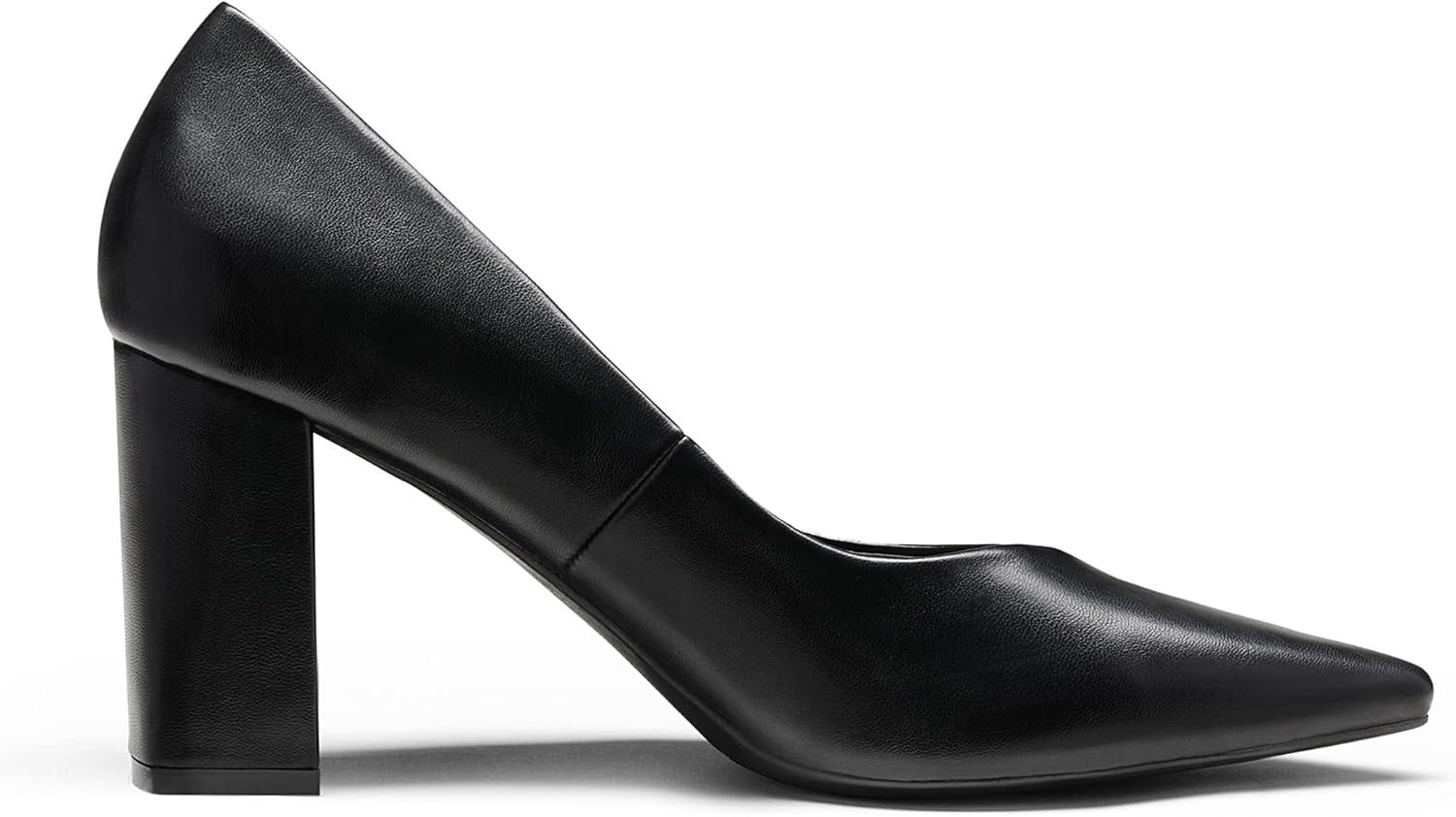 imageDREAM PAIRS Womens High Chunky Closed Toe Block Heels Pointed Toe Wedding Party Elegant Slip On Pumps ShoesBlackPu