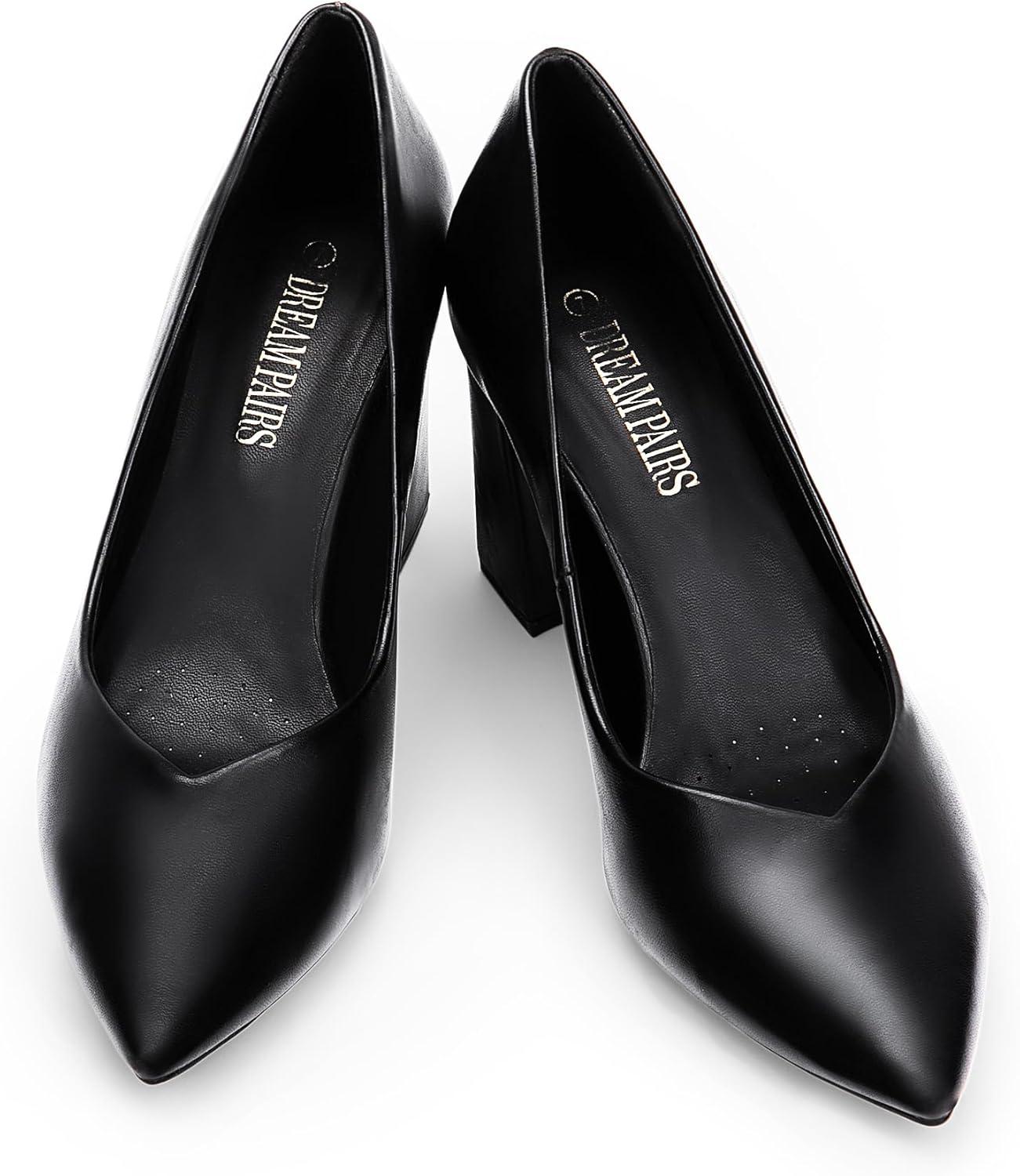 imageDREAM PAIRS Womens High Chunky Closed Toe Block Heels Pointed Toe Wedding Party Elegant Slip On Pumps ShoesBlackPu