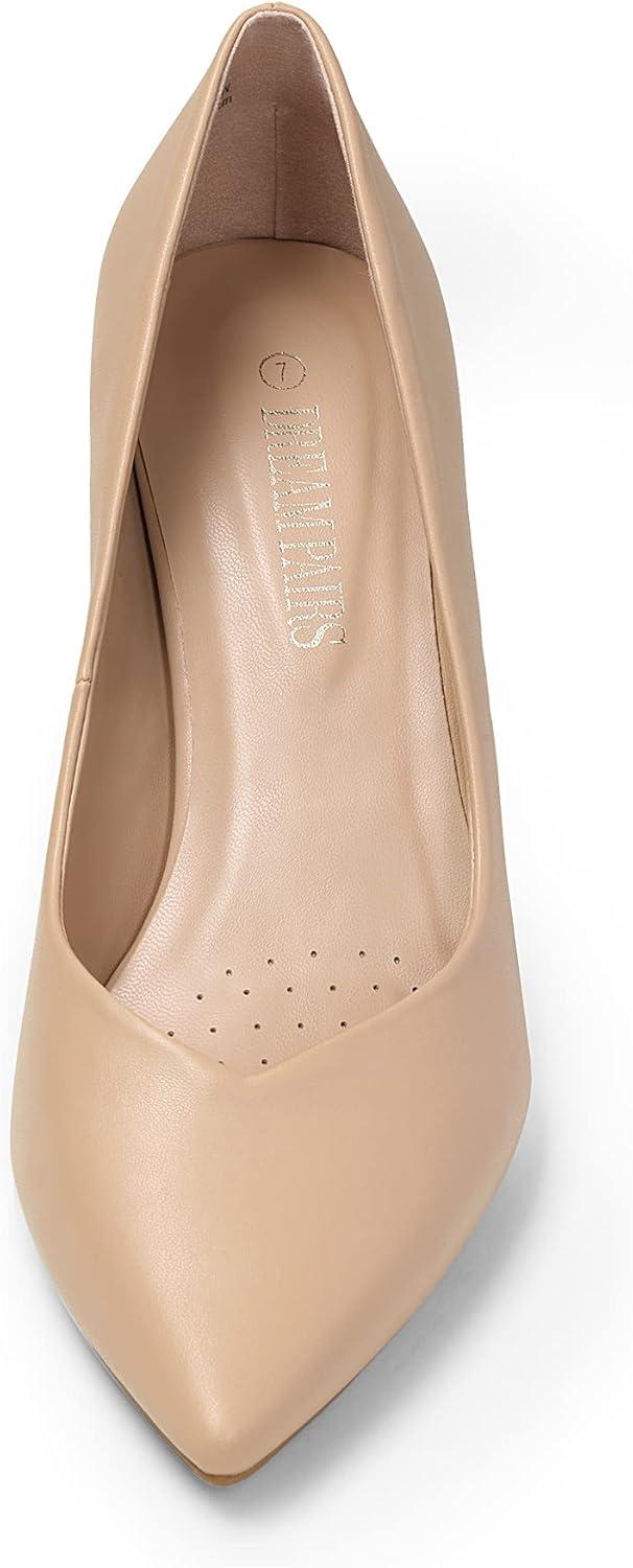 imageDREAM PAIRS Womens High Chunky Closed Toe Block Heels Pointed Toe Wedding Party Elegant Slip On Pumps ShoesNudePu