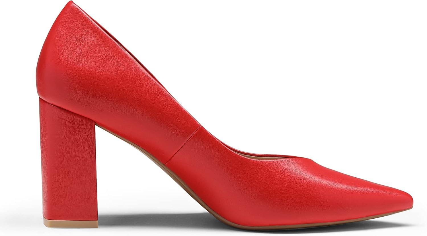 imageDREAM PAIRS Womens High Chunky Closed Toe Block Heels Pointed Toe Wedding Party Elegant Slip On Pumps ShoesRedPu