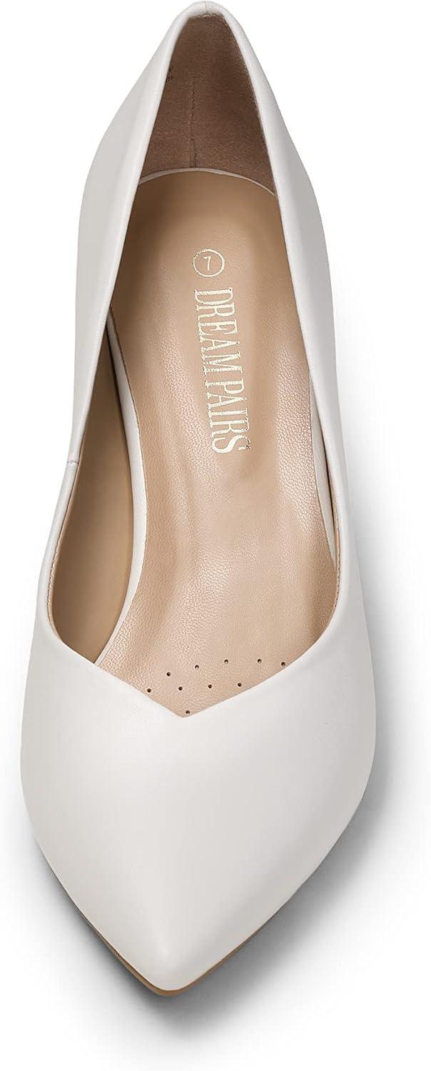 imageDREAM PAIRS Womens High Chunky Closed Toe Block Heels Pointed Toe Wedding Party Elegant Slip On Pumps ShoesWhitePu