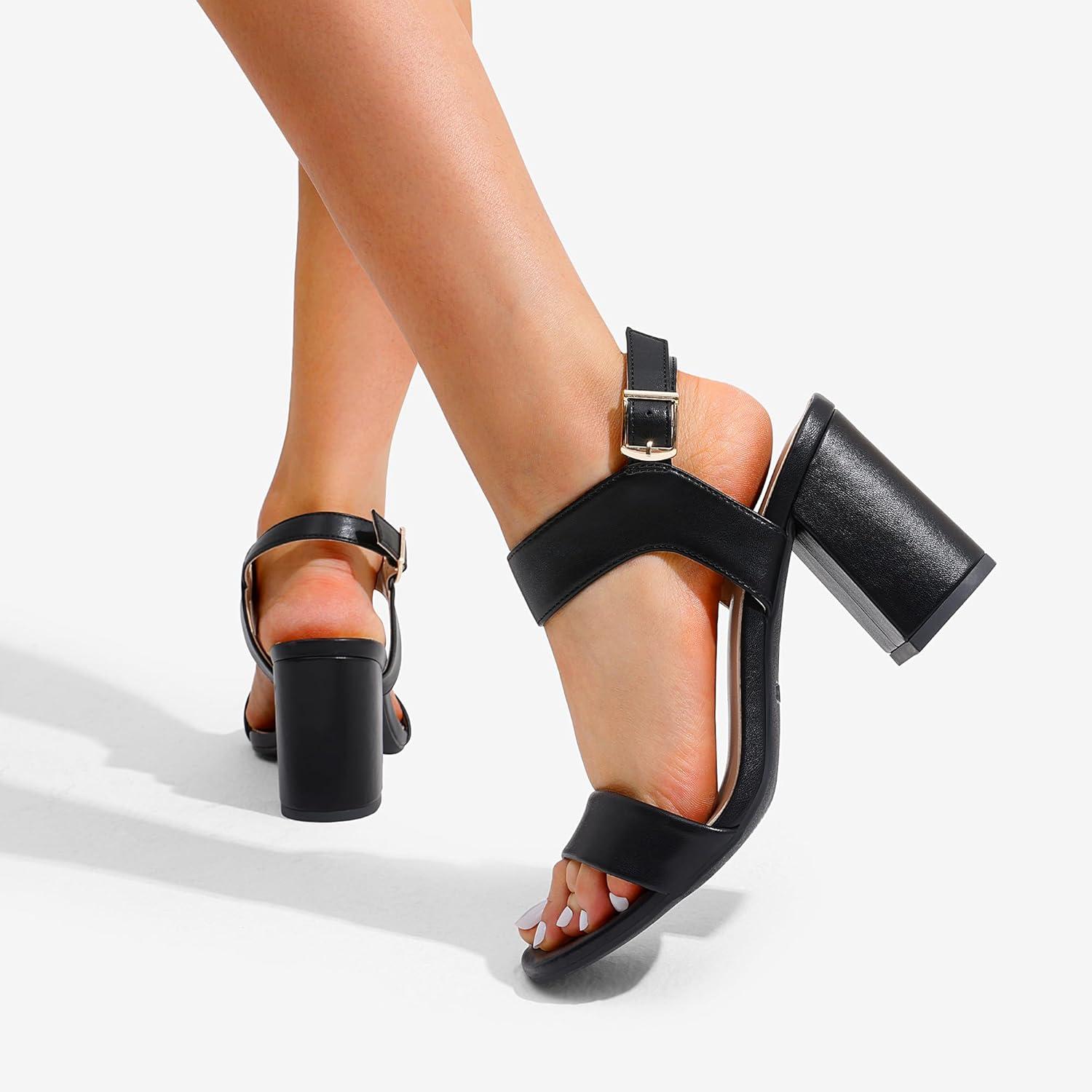 imageDREAM PAIRS Womens High Chunky Heels Square Toe Block Ankle Strap Dress Comfort SandalsBlack