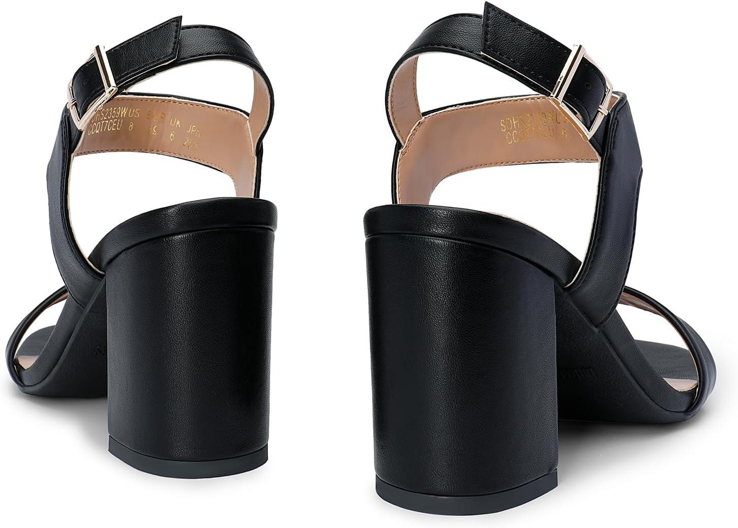 imageDREAM PAIRS Womens High Chunky Heels Square Toe Block Ankle Strap Dress Comfort SandalsBlack