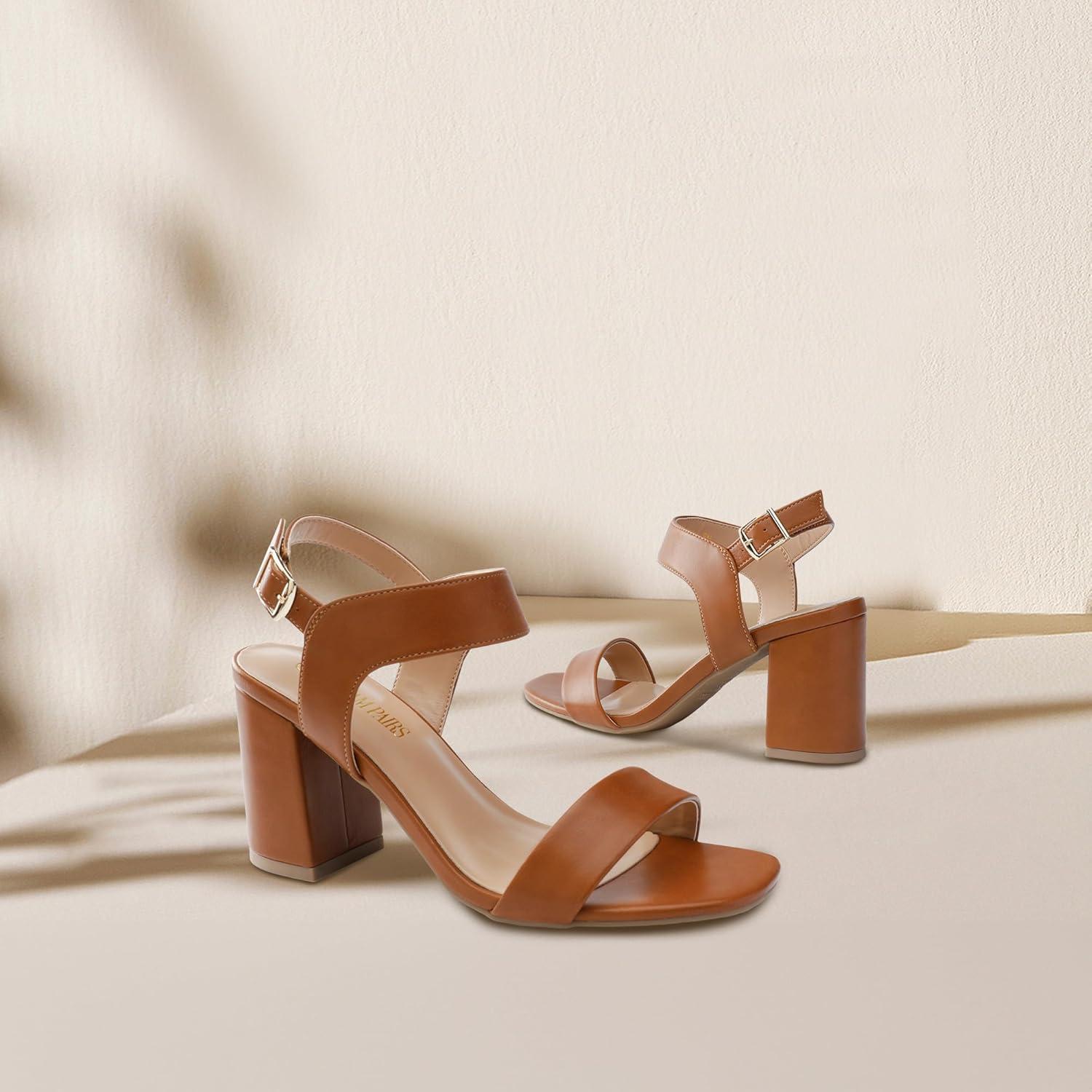 imageDREAM PAIRS Womens High Chunky Heels Square Toe Block Ankle Strap Dress Comfort SandalsBrown