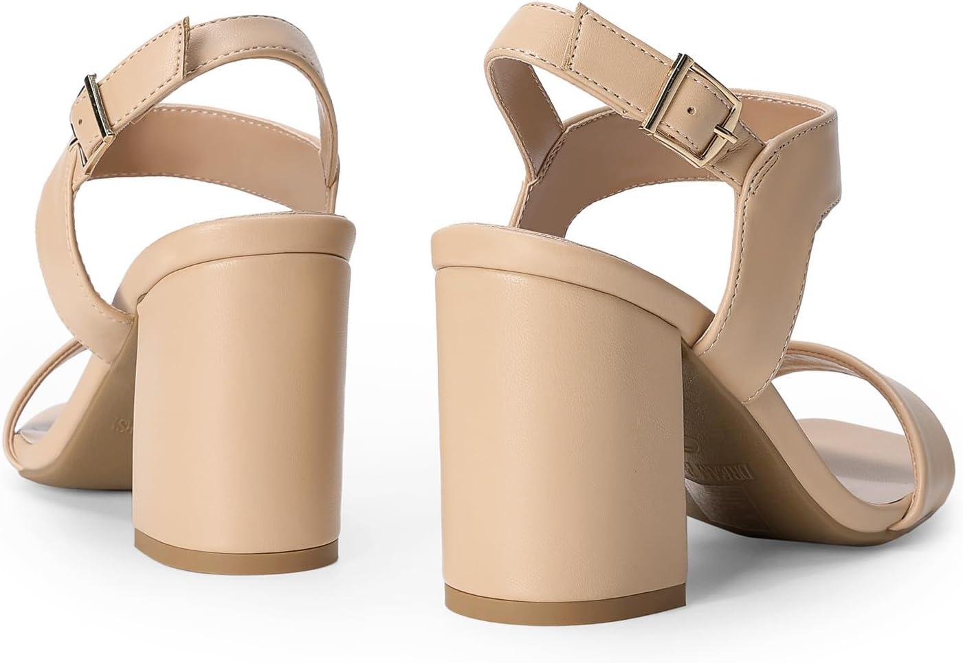 imageDREAM PAIRS Womens High Chunky Heels Square Toe Block Ankle Strap Dress Comfort SandalsNude