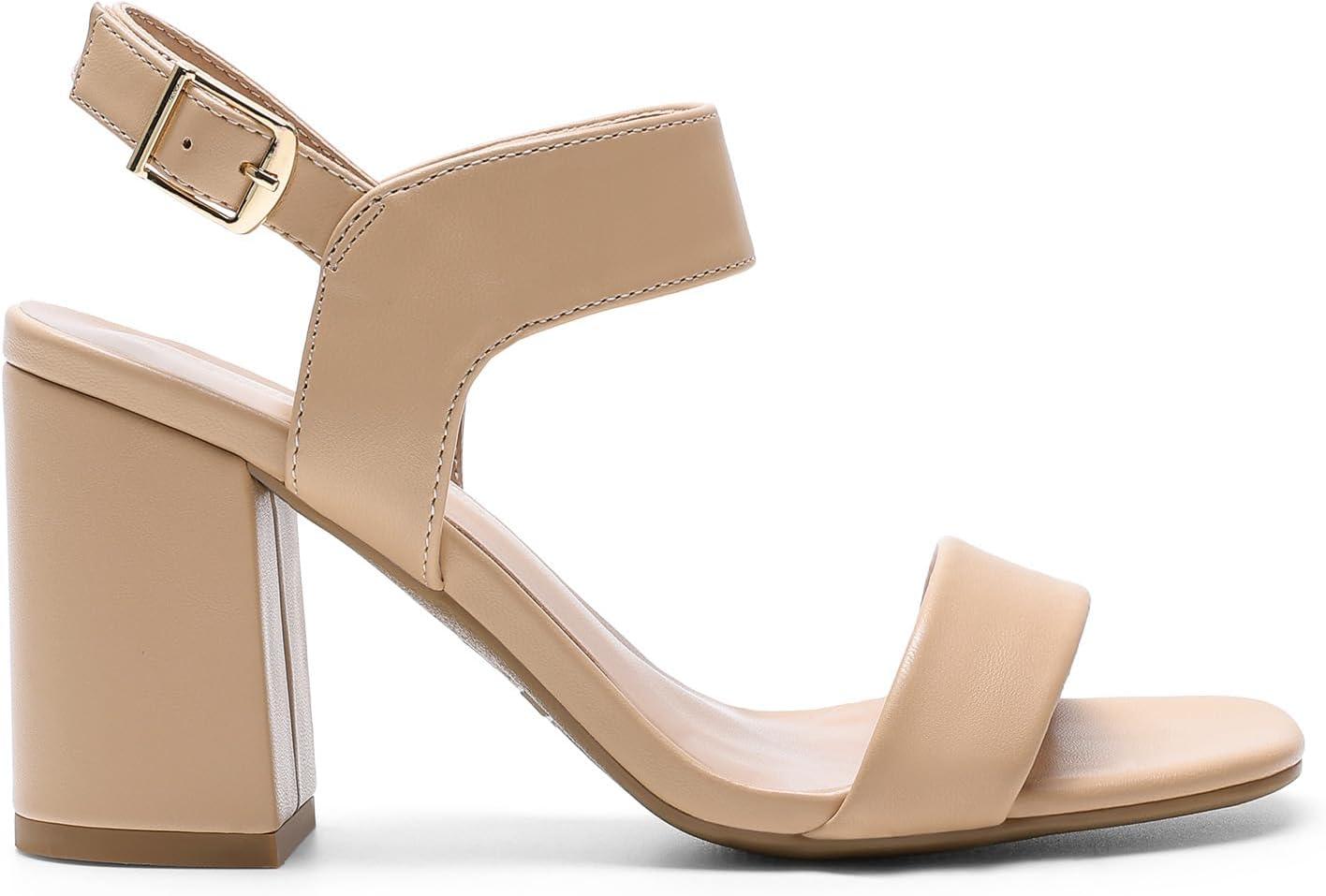 imageDREAM PAIRS Womens High Chunky Heels Square Toe Block Ankle Strap Dress Comfort SandalsNude