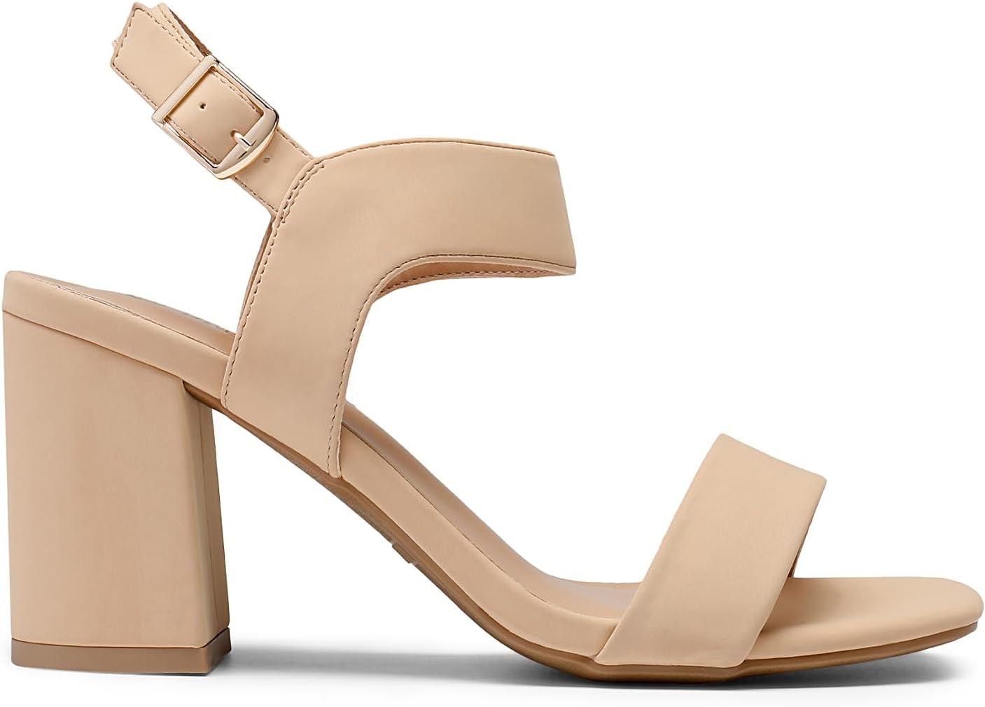 imageDREAM PAIRS Womens High Chunky Heels Square Toe Block Ankle Strap Dress Comfort SandalsNudenubuck