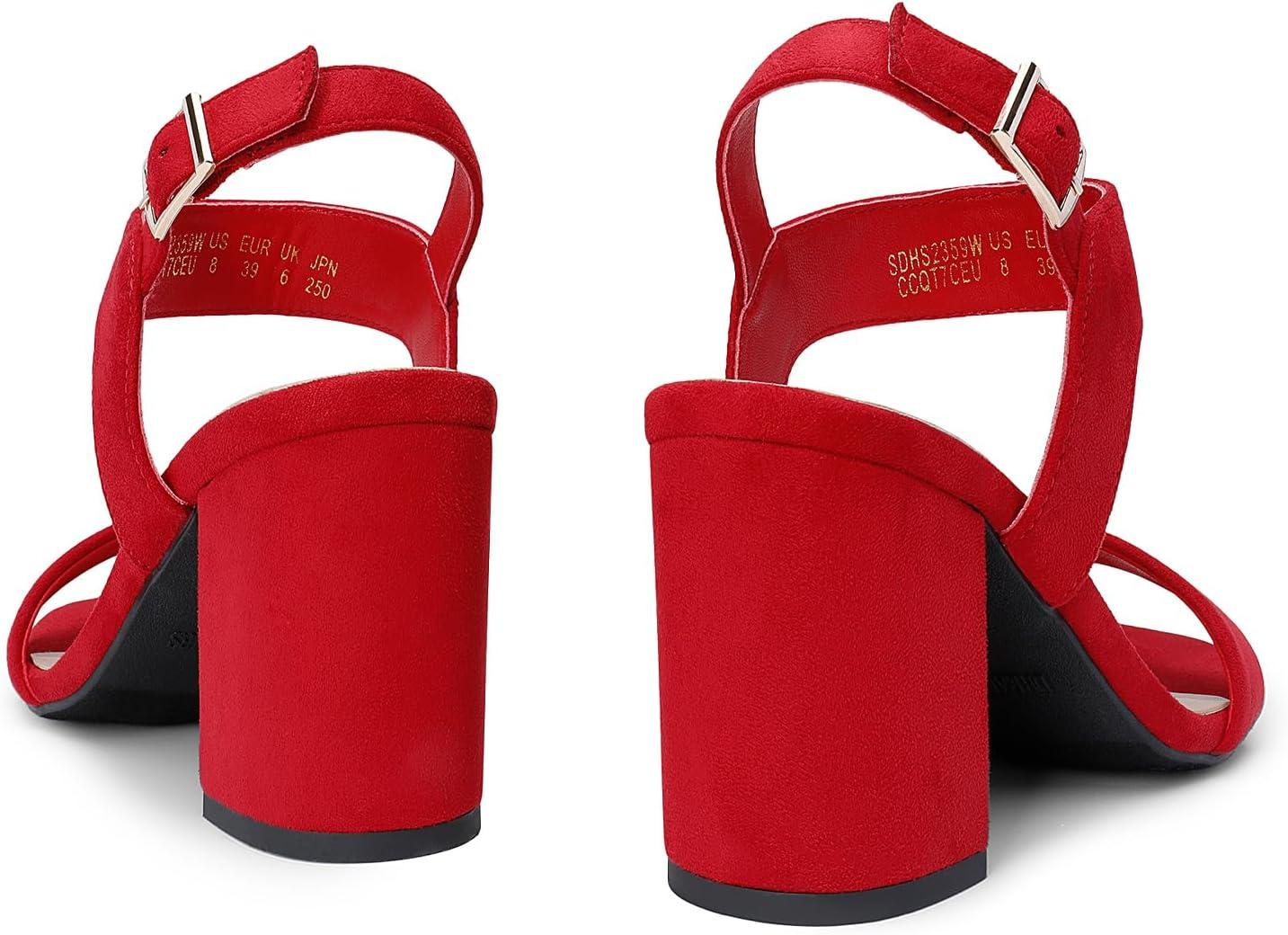 imageDREAM PAIRS Womens High Chunky Heels Square Toe Block Ankle Strap Dress Comfort SandalsRedsuede