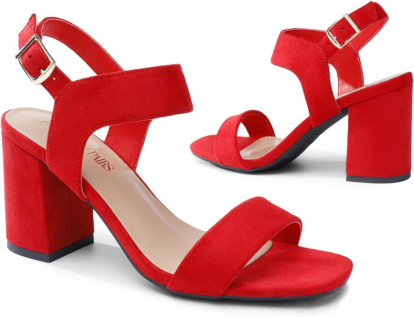 imageDREAM PAIRS Womens High Chunky Heels Square Toe Block Ankle Strap Dress Comfort SandalsRedsuede