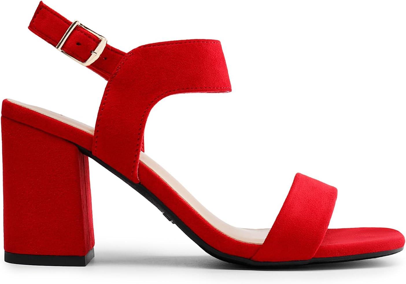 imageDREAM PAIRS Womens High Chunky Heels Square Toe Block Ankle Strap Dress Comfort SandalsRedsuede