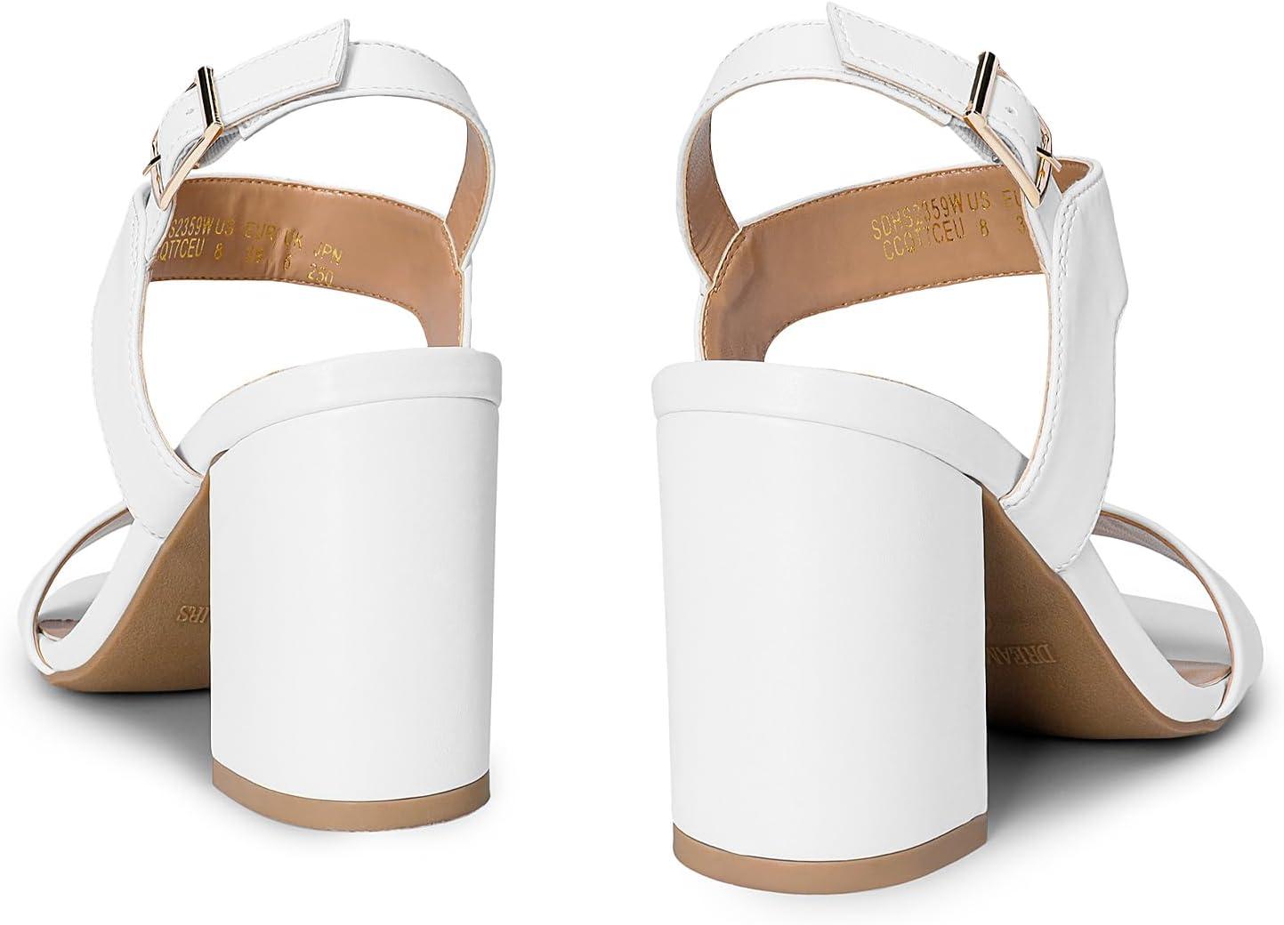 imageDREAM PAIRS Womens High Chunky Heels Square Toe Block Ankle Strap Dress Comfort SandalsWhite