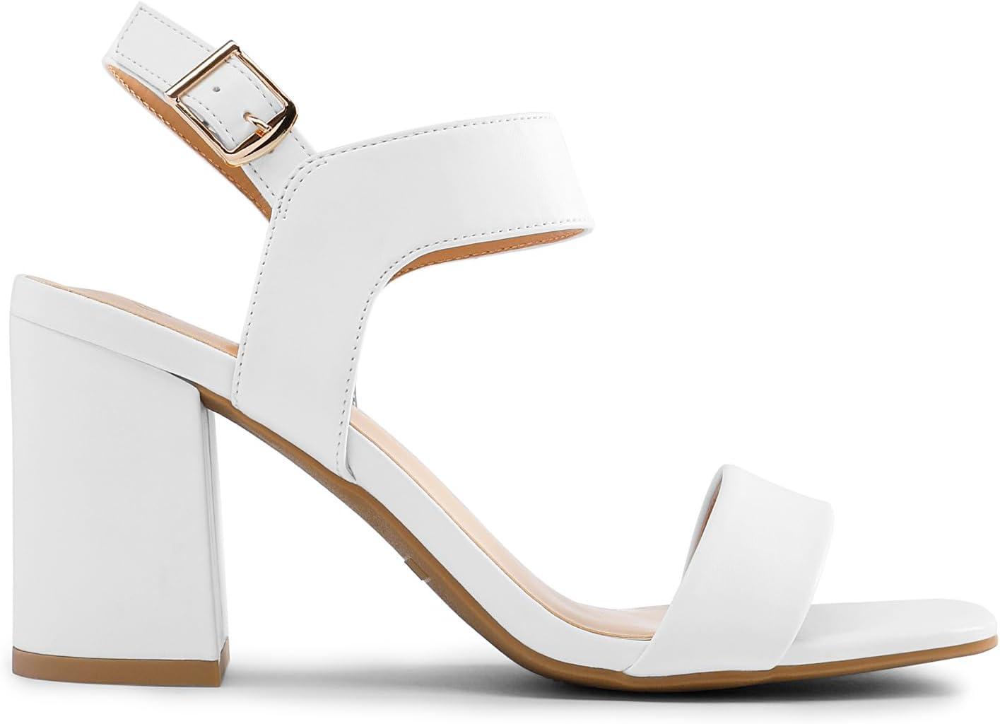 imageDREAM PAIRS Womens High Chunky Heels Square Toe Block Ankle Strap Dress Comfort SandalsWhite