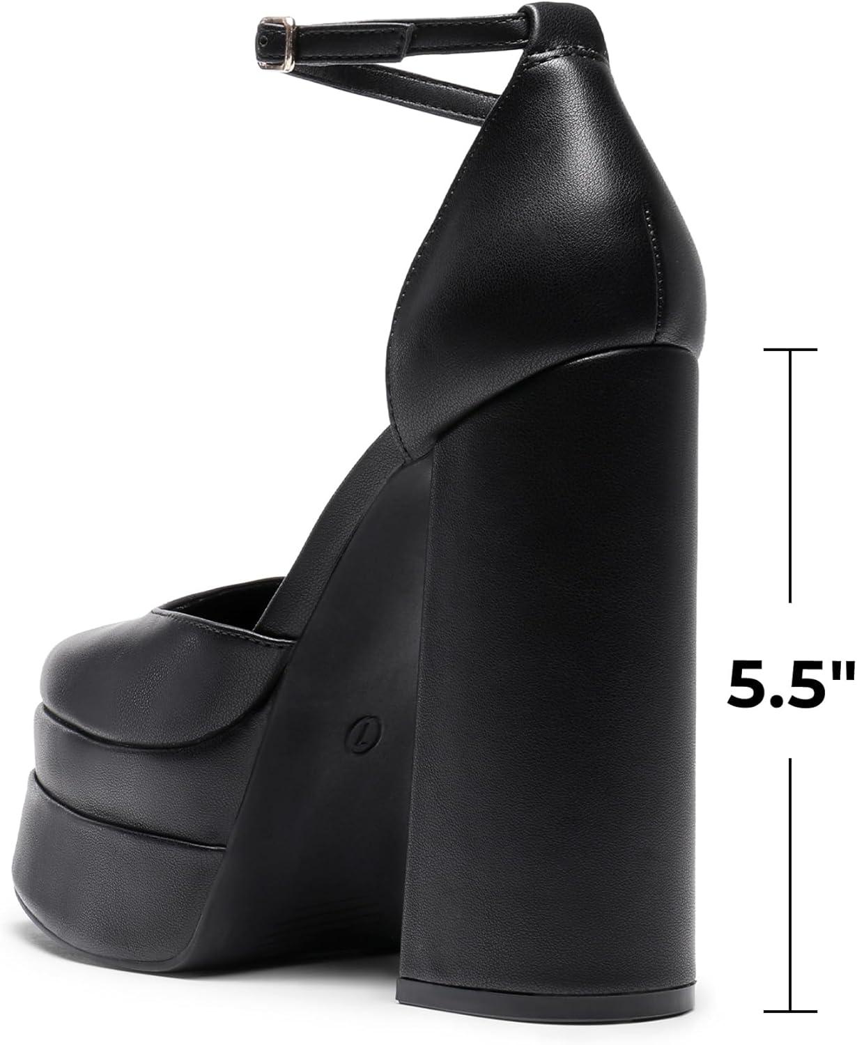 imageDREAM PAIRS Womens High Chunky Platform Closed Toe Block Heels Square Toe Ankle Strap Dress Wedding Party Pumps Shoes AureliaBlack