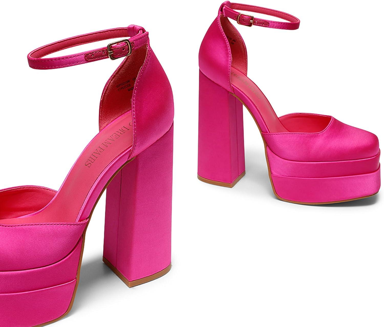 imageDREAM PAIRS Womens High Chunky Platform Closed Toe Block Heels Square Toe Ankle Strap Dress Wedding Party Pumps Shoes AureliaRose Redsatin