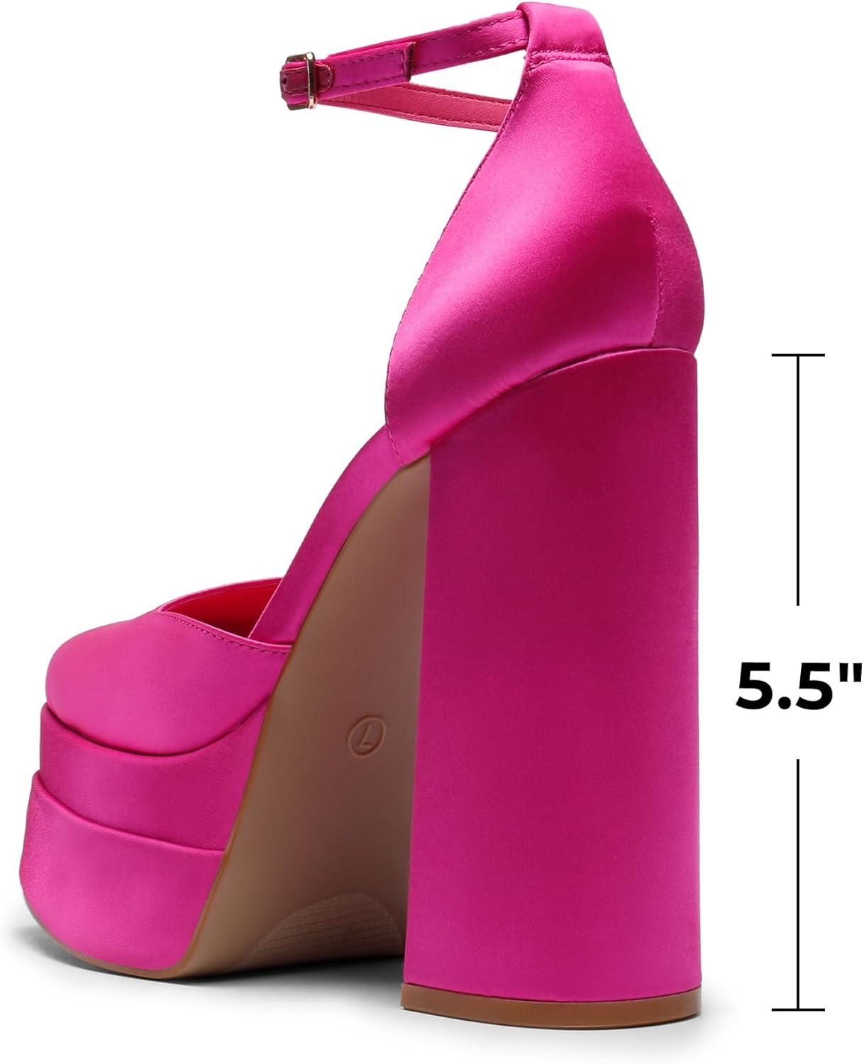 imageDREAM PAIRS Womens High Chunky Platform Closed Toe Block Heels Square Toe Ankle Strap Dress Wedding Party Pumps Shoes AureliaRose Redsatin