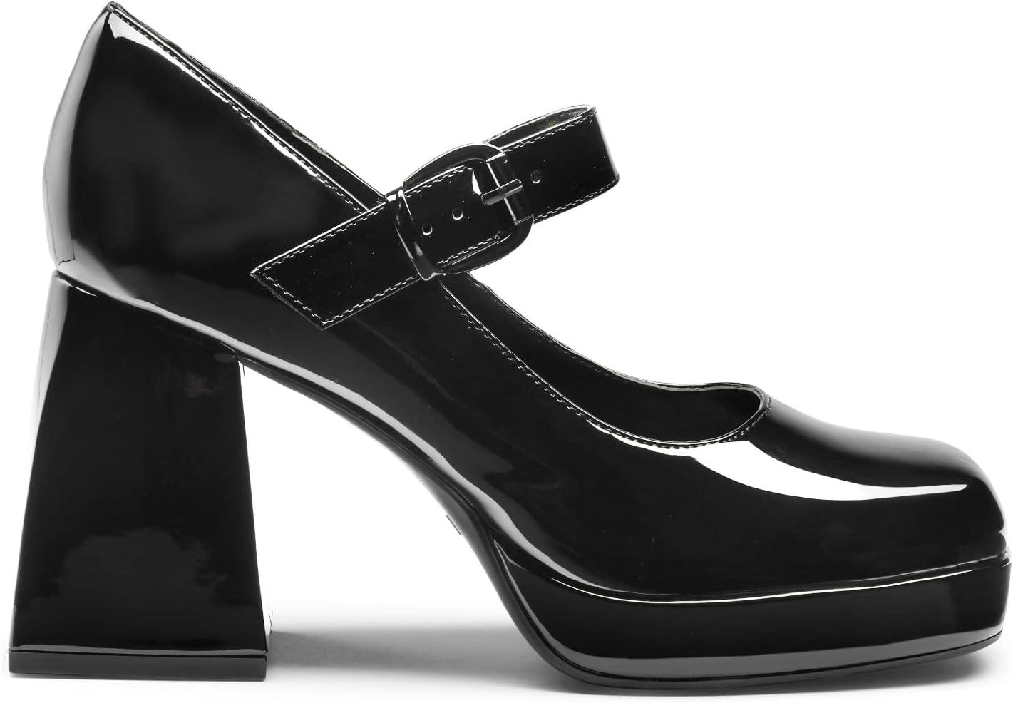 imageDREAM PAIRS Womens High Chunky Platform Closed Toe Mary Jane Block Heels Square Toe Strappy Dress Wedding Party Pumps ShoesBlackpat