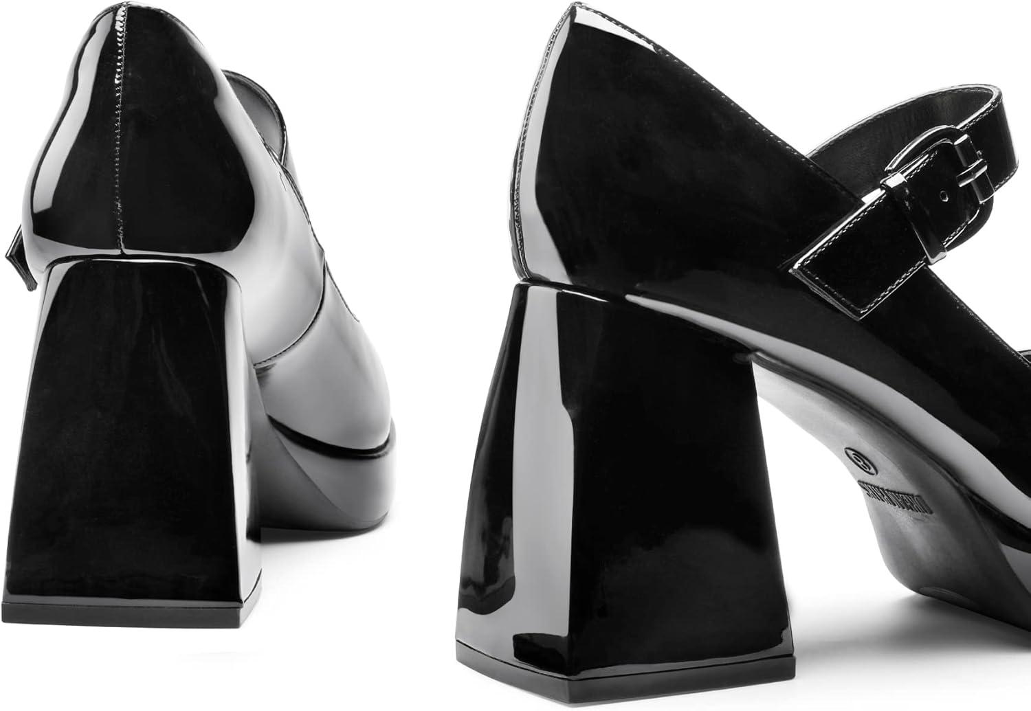 imageDREAM PAIRS Womens High Chunky Platform Closed Toe Mary Jane Block Heels Square Toe Strappy Dress Wedding Party Pumps ShoesBlackpat