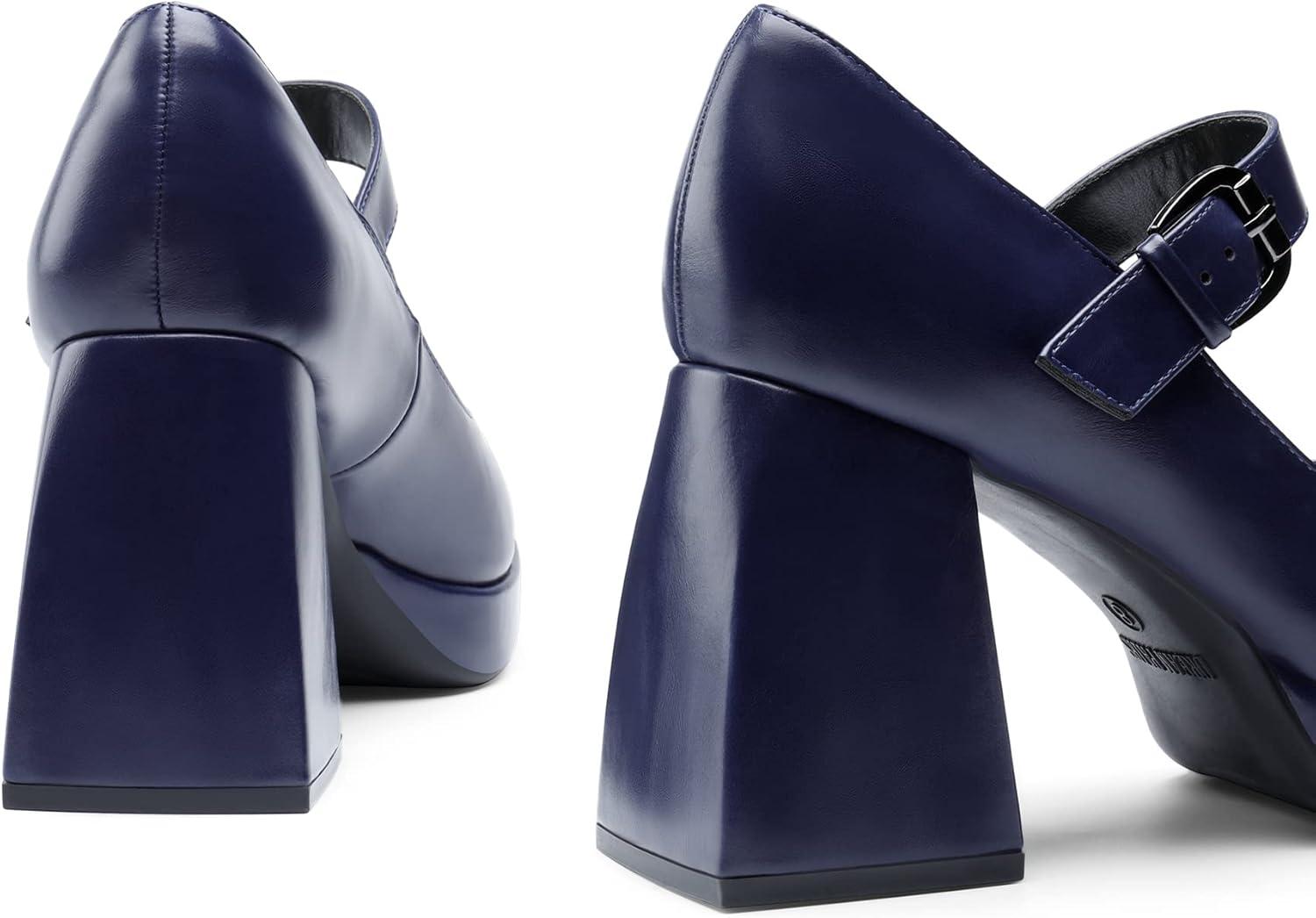 imageDREAM PAIRS Womens High Chunky Platform Closed Toe Mary Jane Block Heels Square Toe Strappy Dress Wedding Party Pumps ShoesNavypu