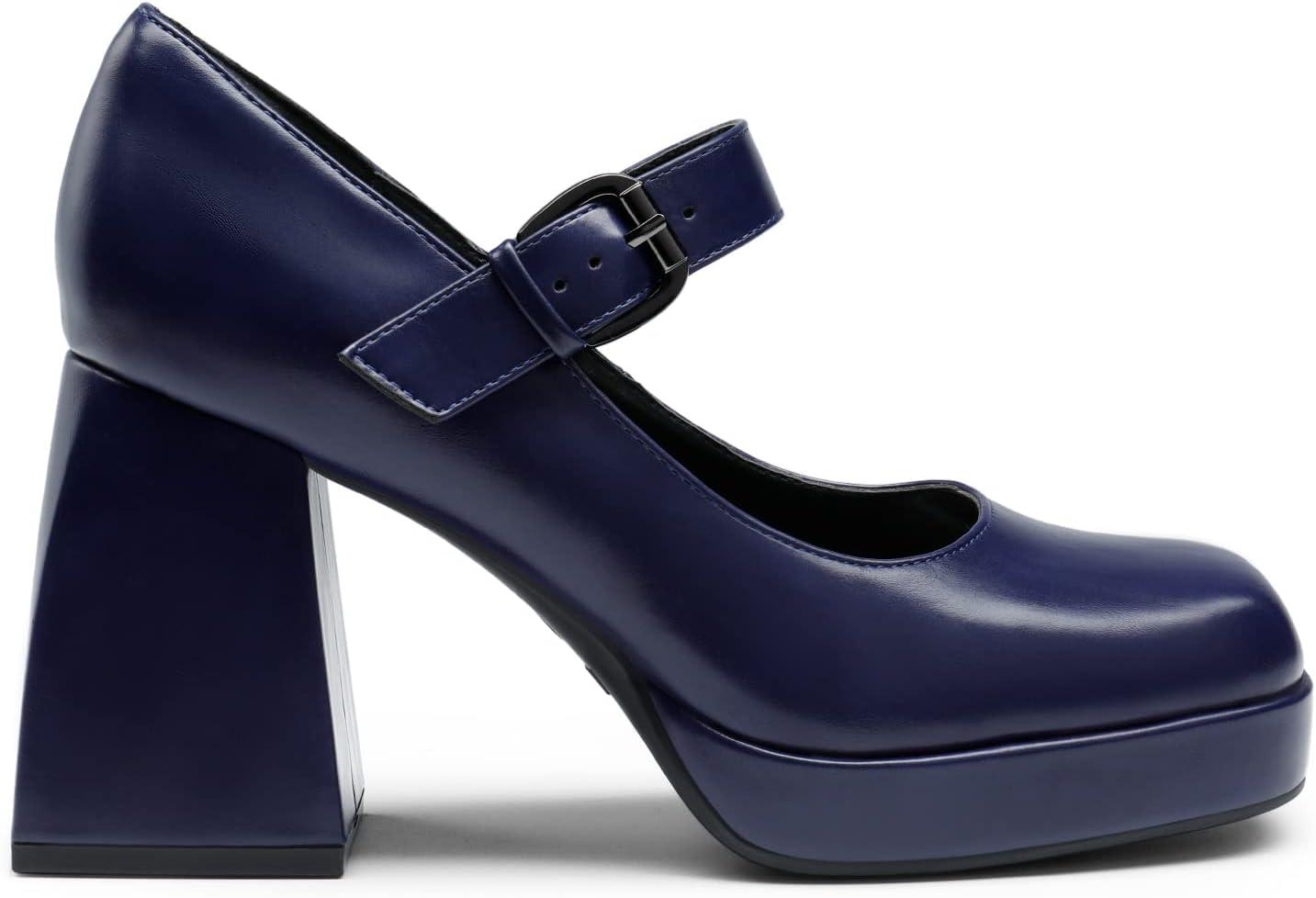 imageDREAM PAIRS Womens High Chunky Platform Closed Toe Mary Jane Block Heels Square Toe Strappy Dress Wedding Party Pumps ShoesNavypu