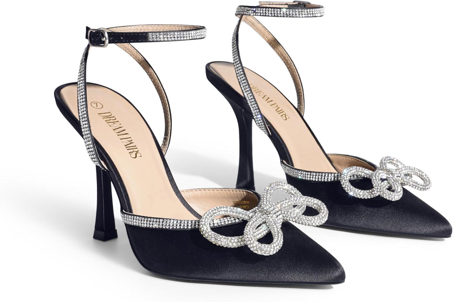 imageDREAM PAIRS Womens High Heels Destiny Closed Toe Strappy Heels Sexy Rhinestone Ankle Strap Pumps Wedding Bridal Party Dress Shoes DestinyBlack