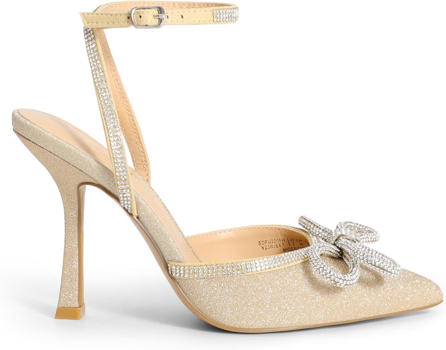 imageDREAM PAIRS Womens High Heels Destiny Closed Toe Strappy Heels Sexy Rhinestone Ankle Strap Pumps Wedding Bridal Party Dress Shoes DestinyGold