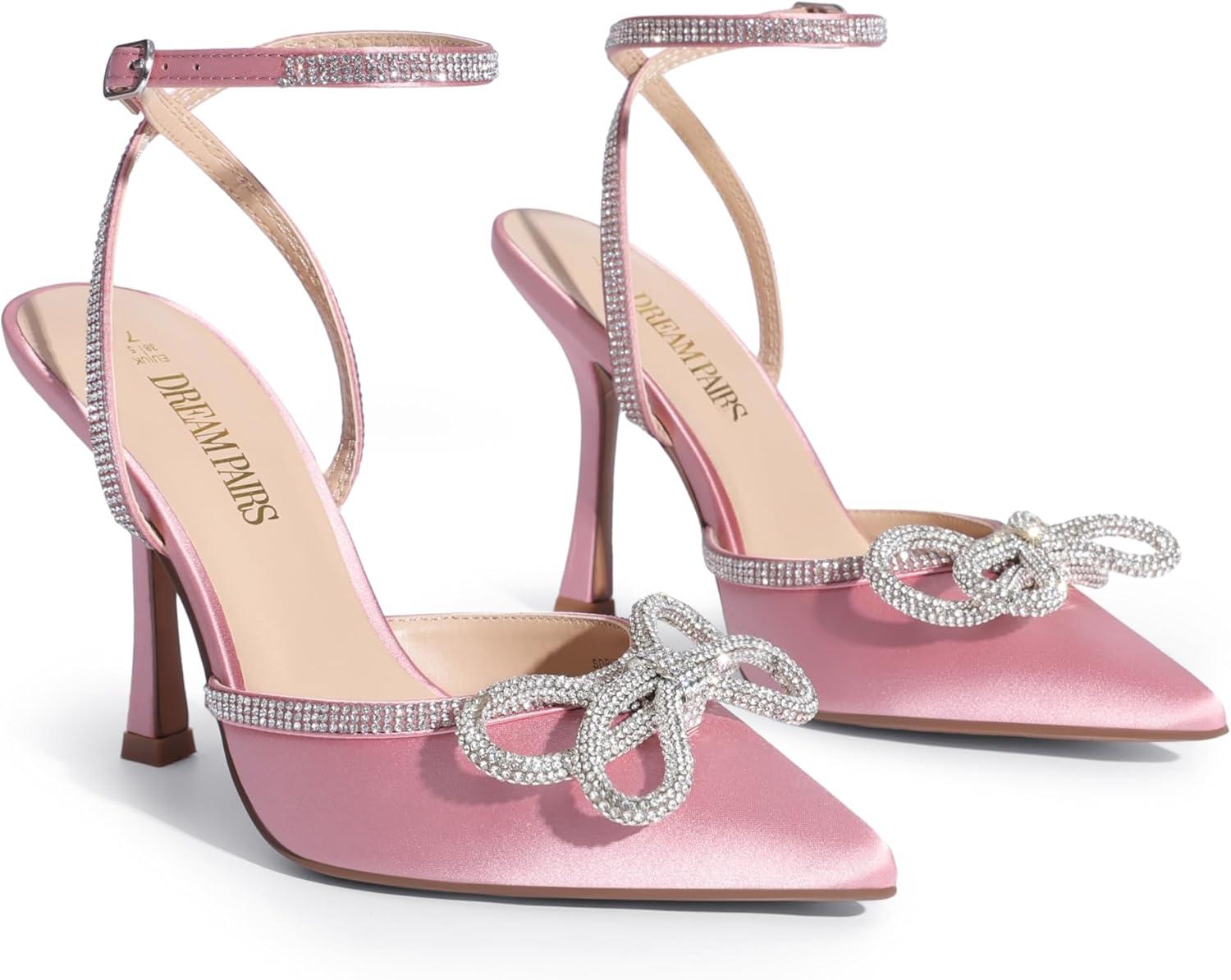 imageDREAM PAIRS Womens High Heels Destiny Closed Toe Strappy Heels Sexy Rhinestone Ankle Strap Pumps Wedding Bridal Party Dress Shoes DestinyPink