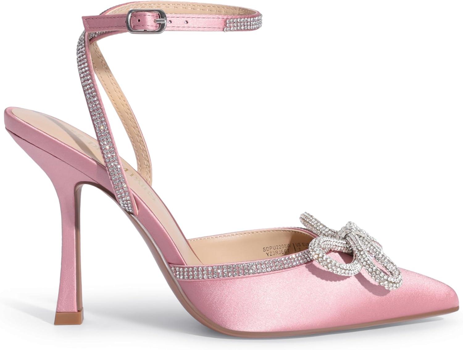 imageDREAM PAIRS Womens High Heels Destiny Closed Toe Strappy Heels Sexy Rhinestone Ankle Strap Pumps Wedding Bridal Party Dress Shoes DestinyPink