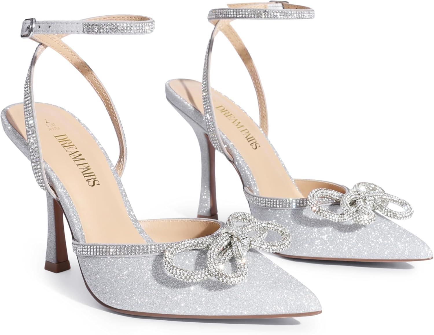 imageDREAM PAIRS Womens High Heels Destiny Closed Toe Strappy Heels Sexy Rhinestone Ankle Strap Pumps Wedding Bridal Party Dress Shoes DestinySilver