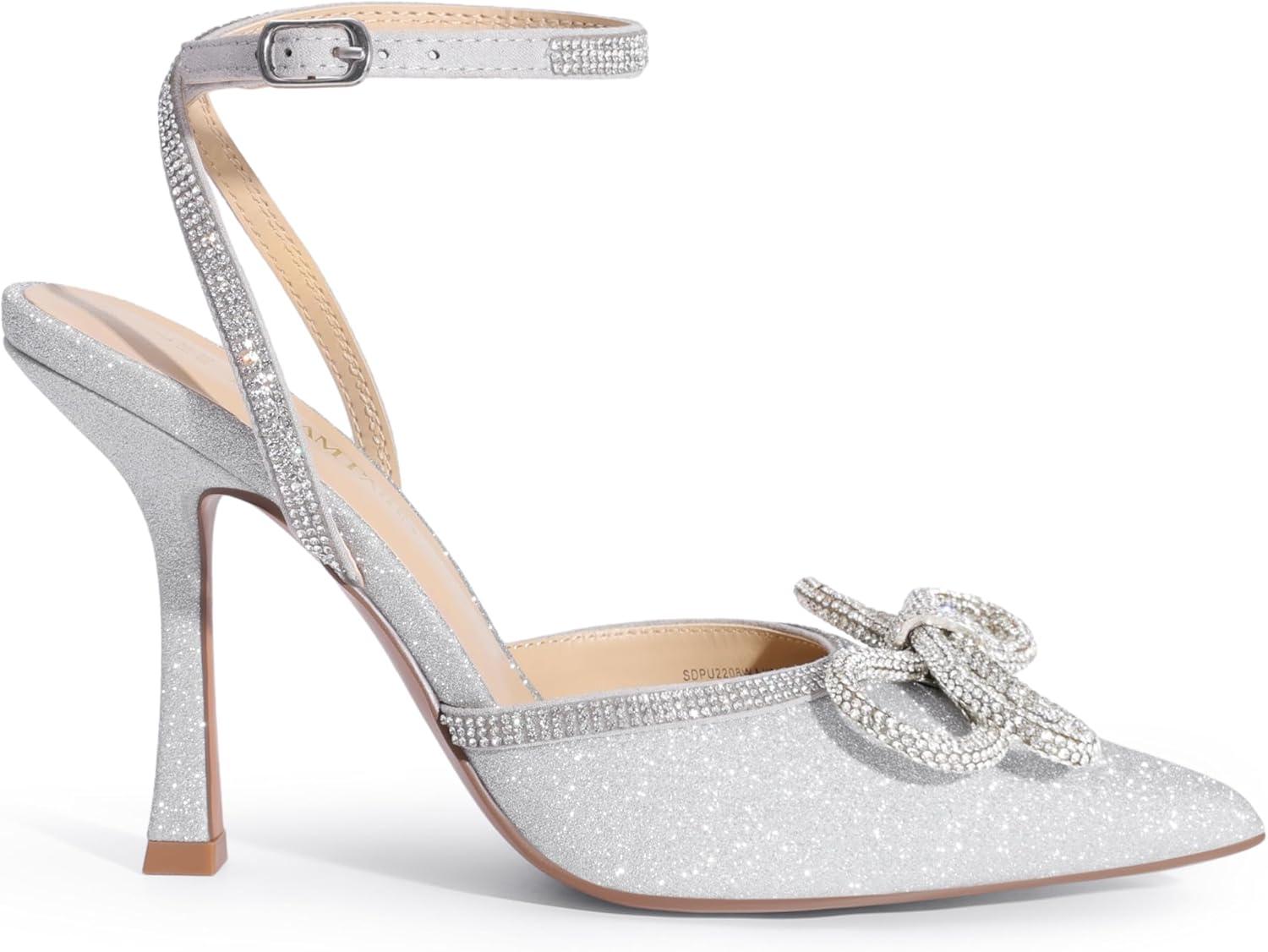 imageDREAM PAIRS Womens High Heels Destiny Closed Toe Strappy Heels Sexy Rhinestone Ankle Strap Pumps Wedding Bridal Party Dress Shoes DestinySilver