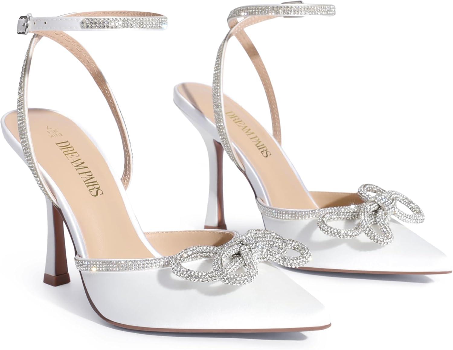 imageDREAM PAIRS Womens High Heels Destiny Closed Toe Strappy Heels Sexy Rhinestone Ankle Strap Pumps Wedding Bridal Party Dress Shoes DestinyWhite